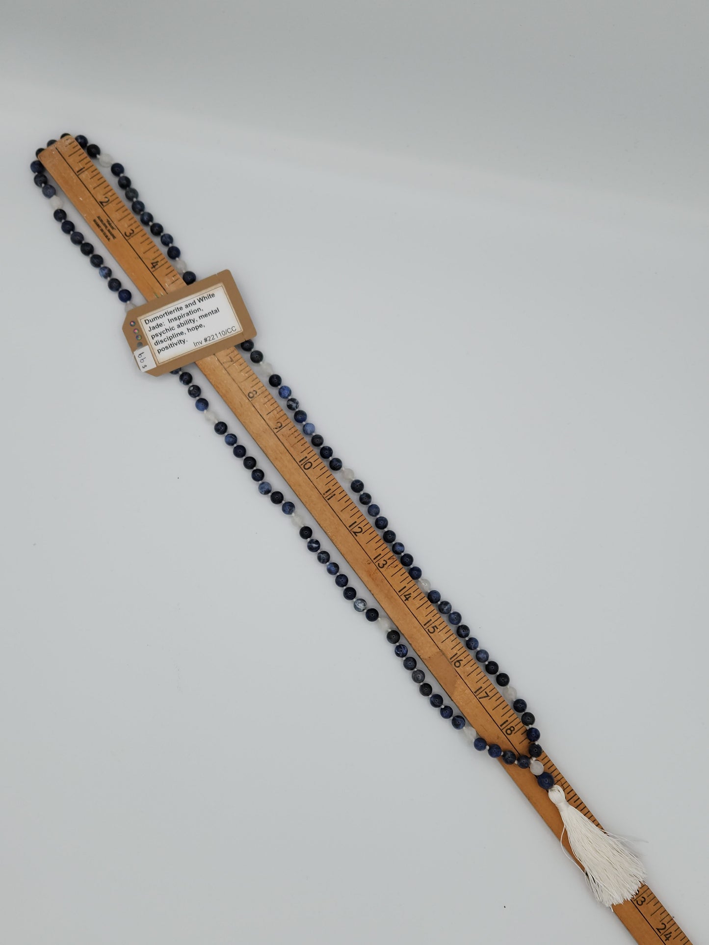 Mala Necklace Dumortierite and White Jade (faceted) 8mm