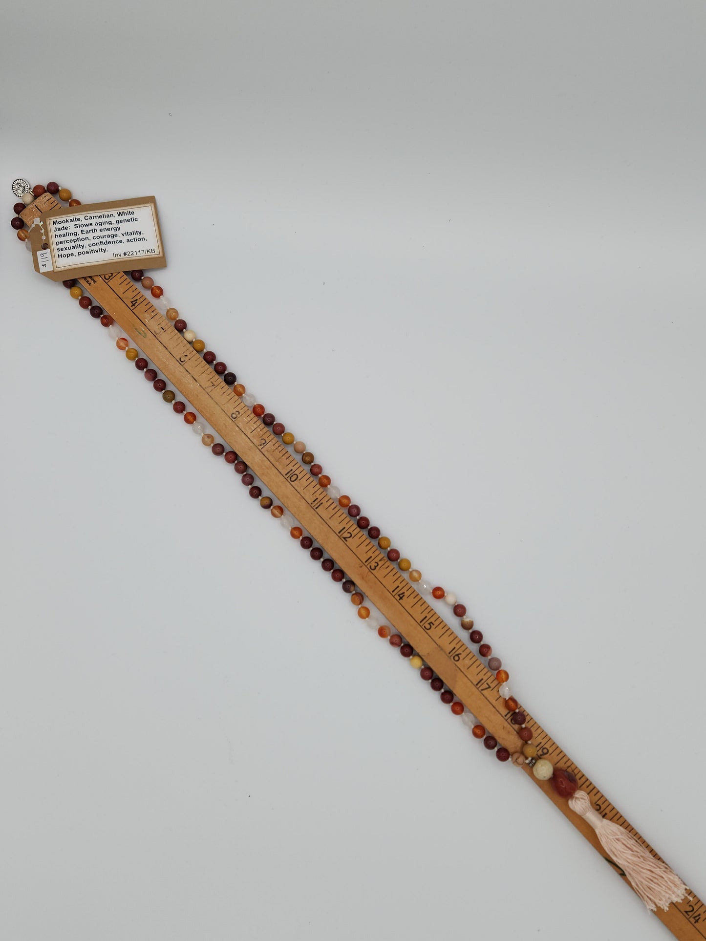 Mala Necklace Mookaite, Carnelian, and White Jade 8mm