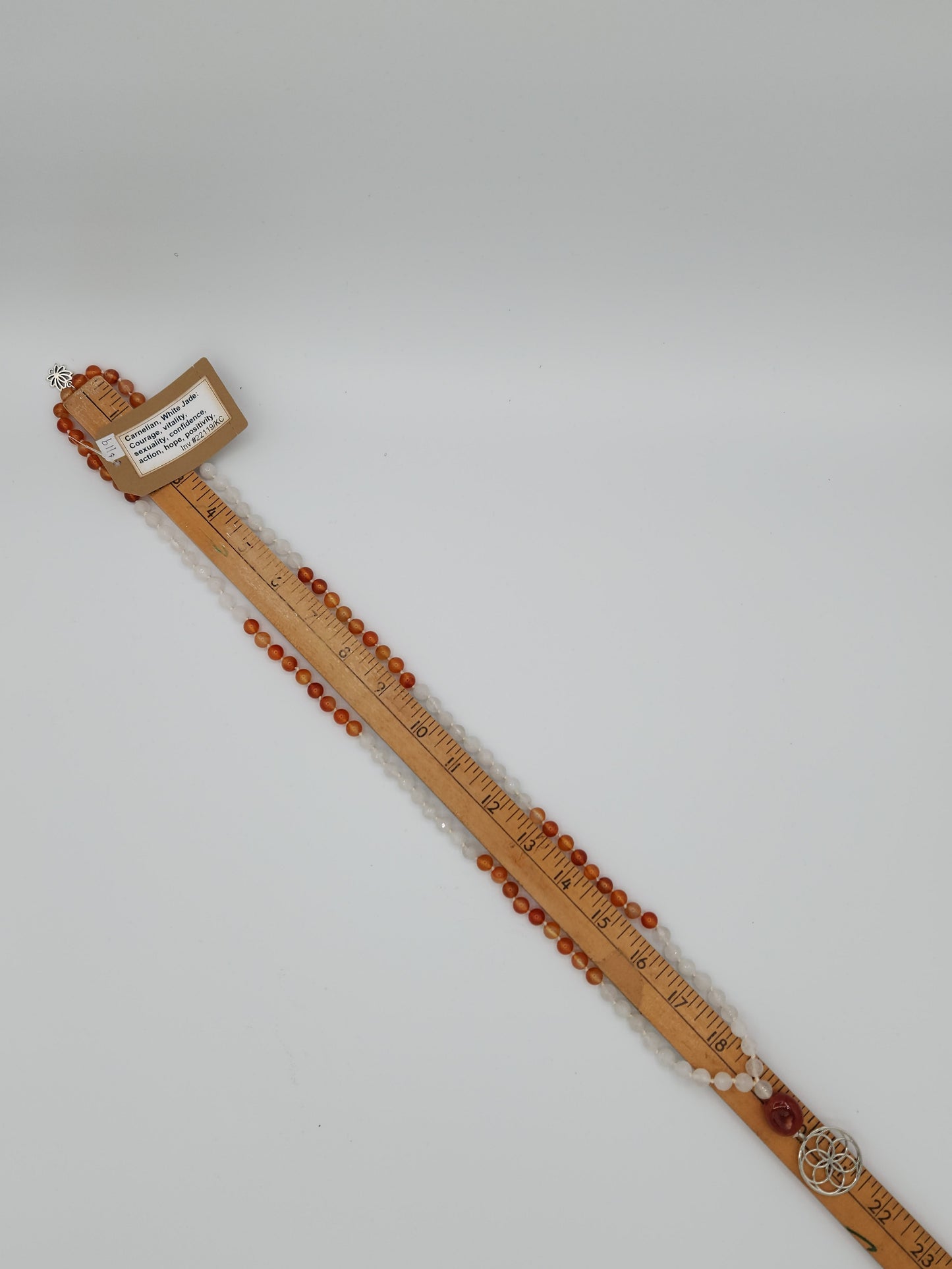 Mala Necklace Carnelian and White Jade 8mm