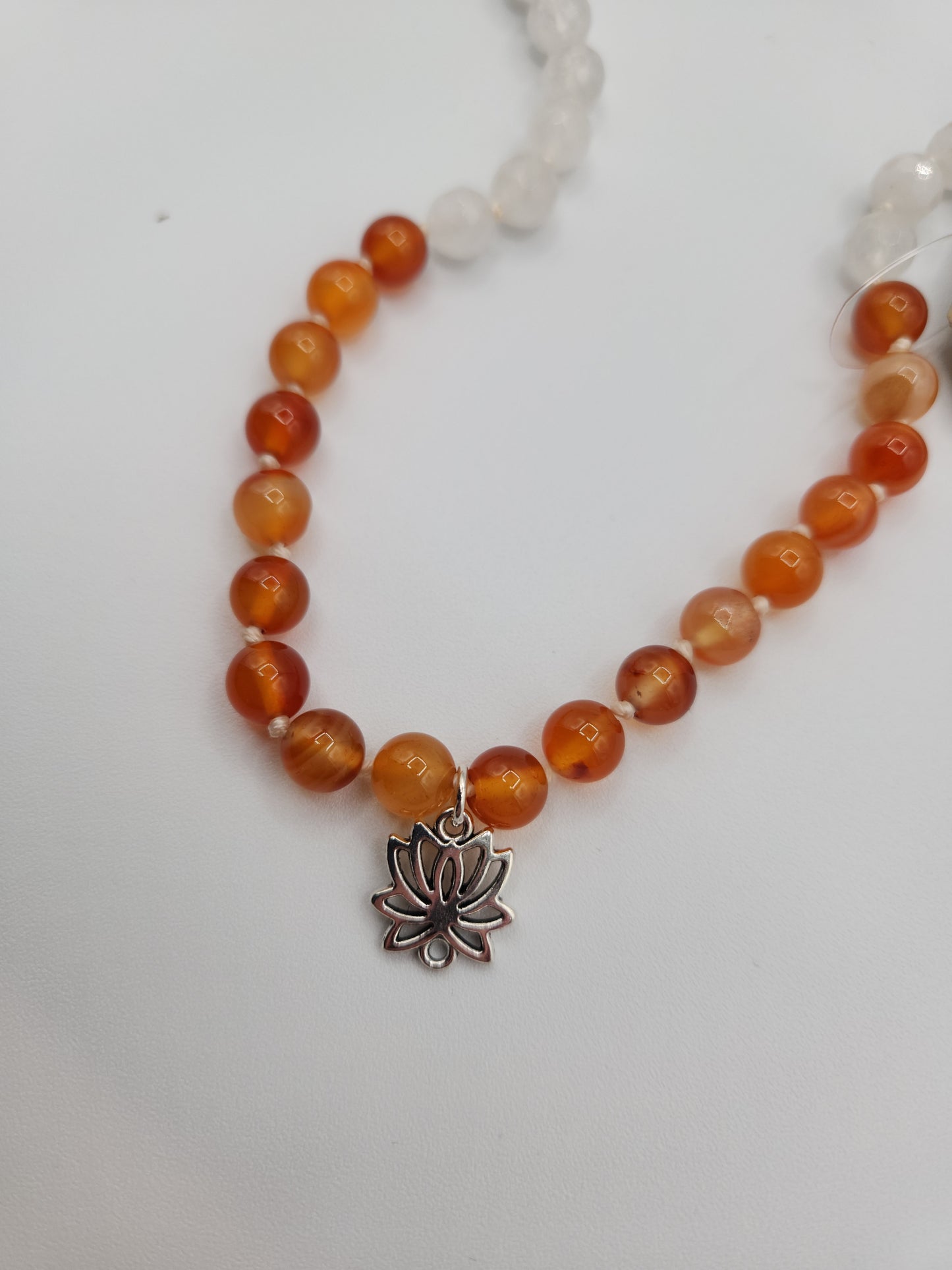 Mala Necklace Carnelian and White Jade 8mm