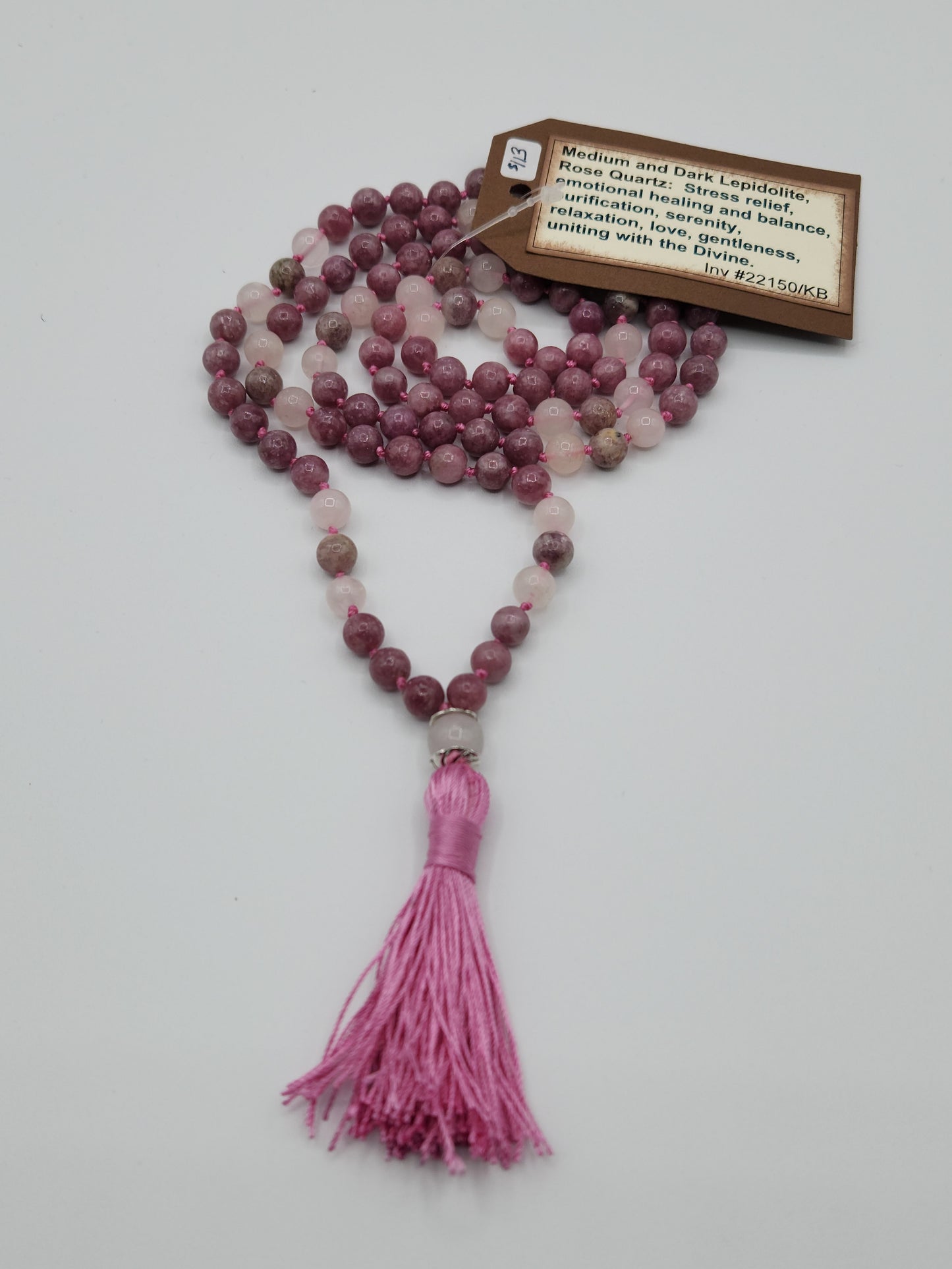 Mala Necklace Medium and Dark Lepidolite and Rose Quartz 8mm