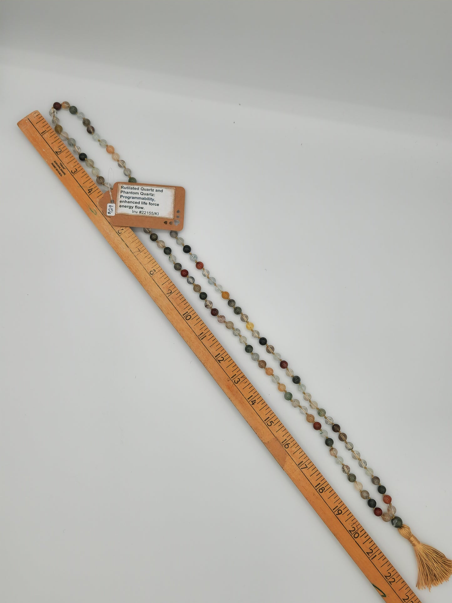 Mala Necklace Phantom Quartz and Rutilated Quartz 8mm