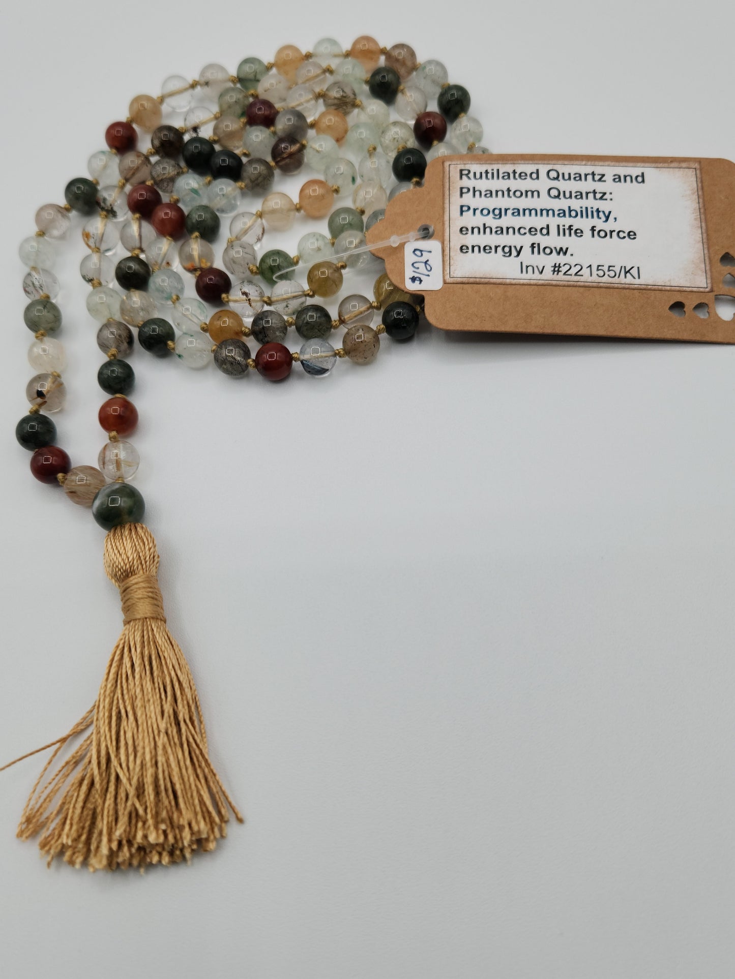 Mala Necklace Phantom Quartz and Rutilated Quartz 8mm