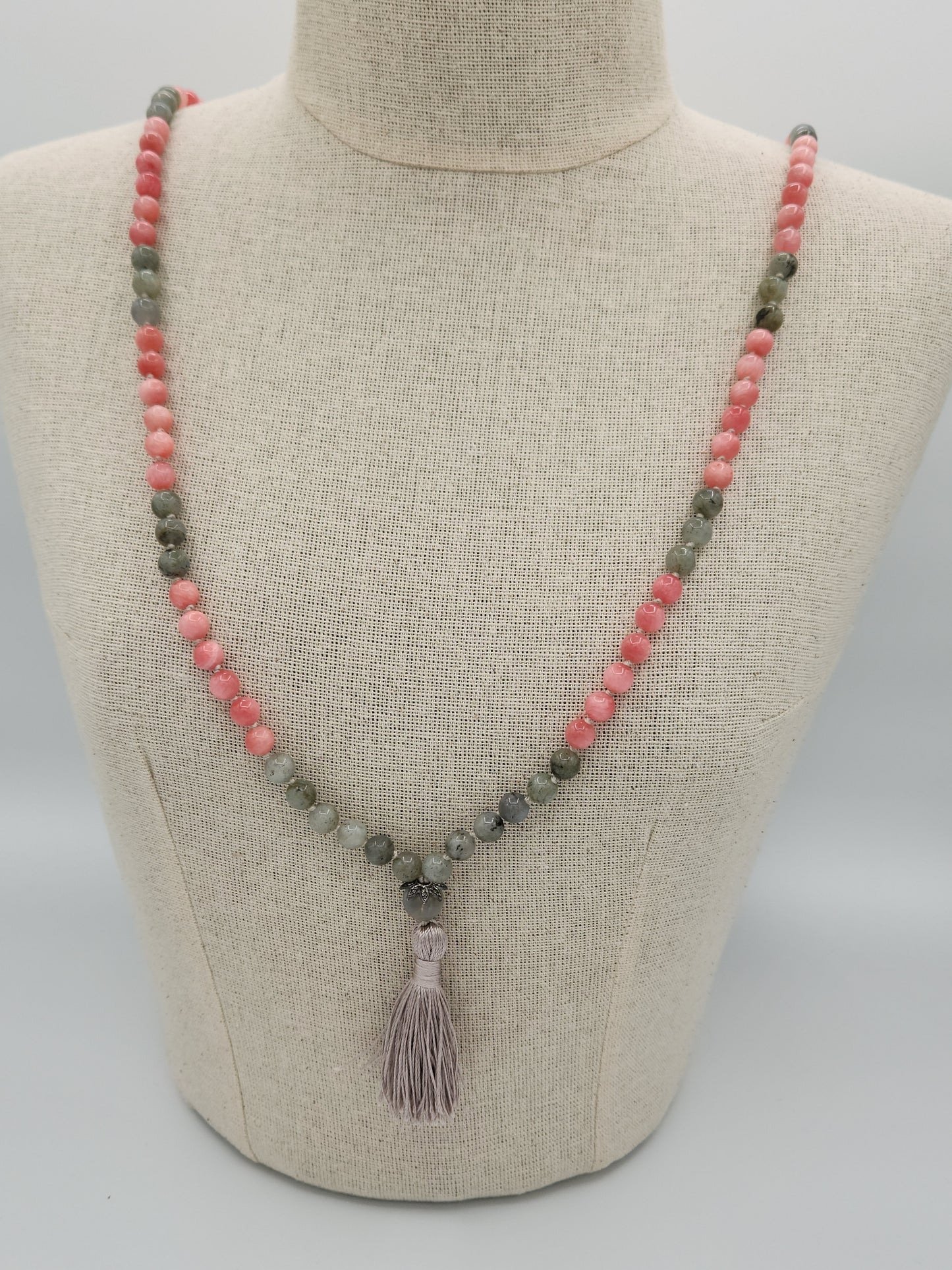 Mala Necklace Rhodochrosite and Labradorite 8mm