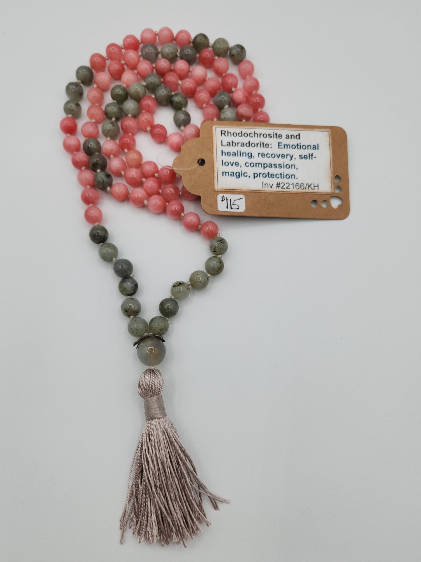 Mala Necklace Rhodochrosite and Labradorite 8mm