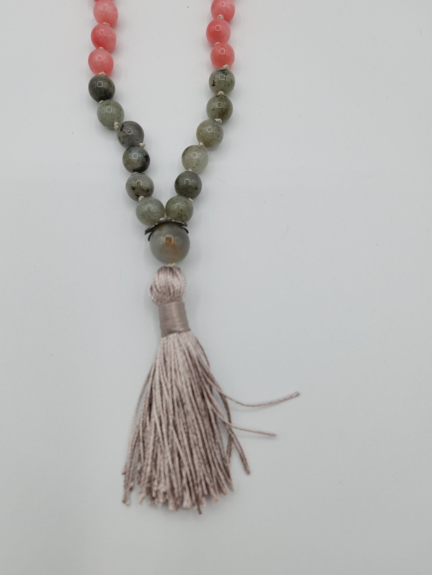 Mala Necklace Rhodochrosite and Labradorite 8mm