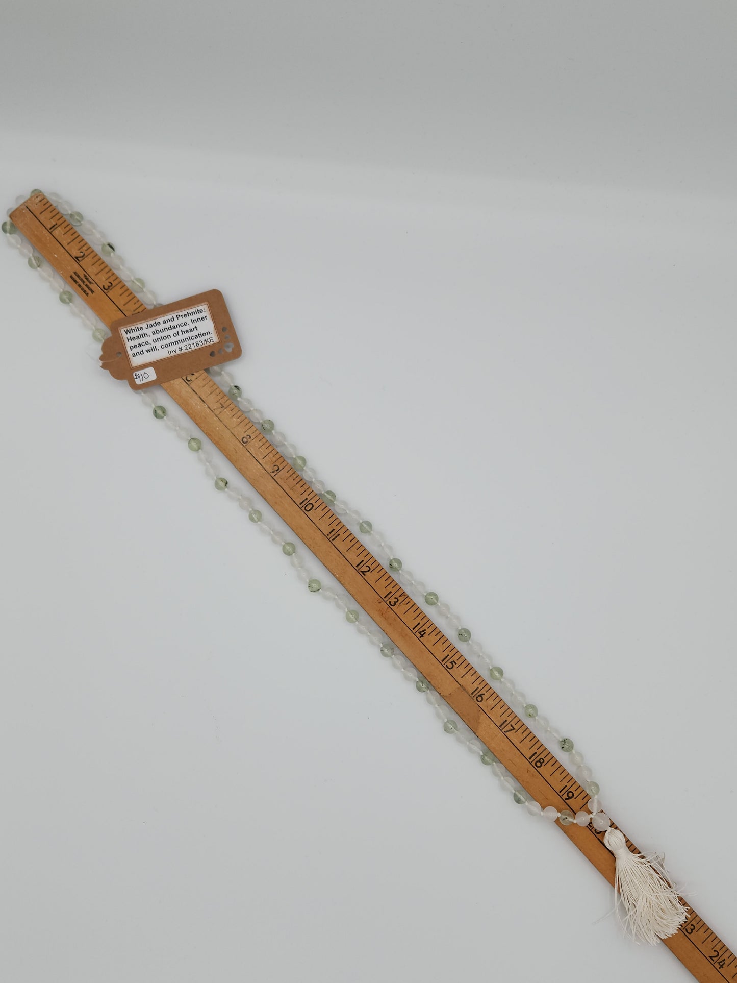 Mala Necklace White Jade and Prehnite 8mm