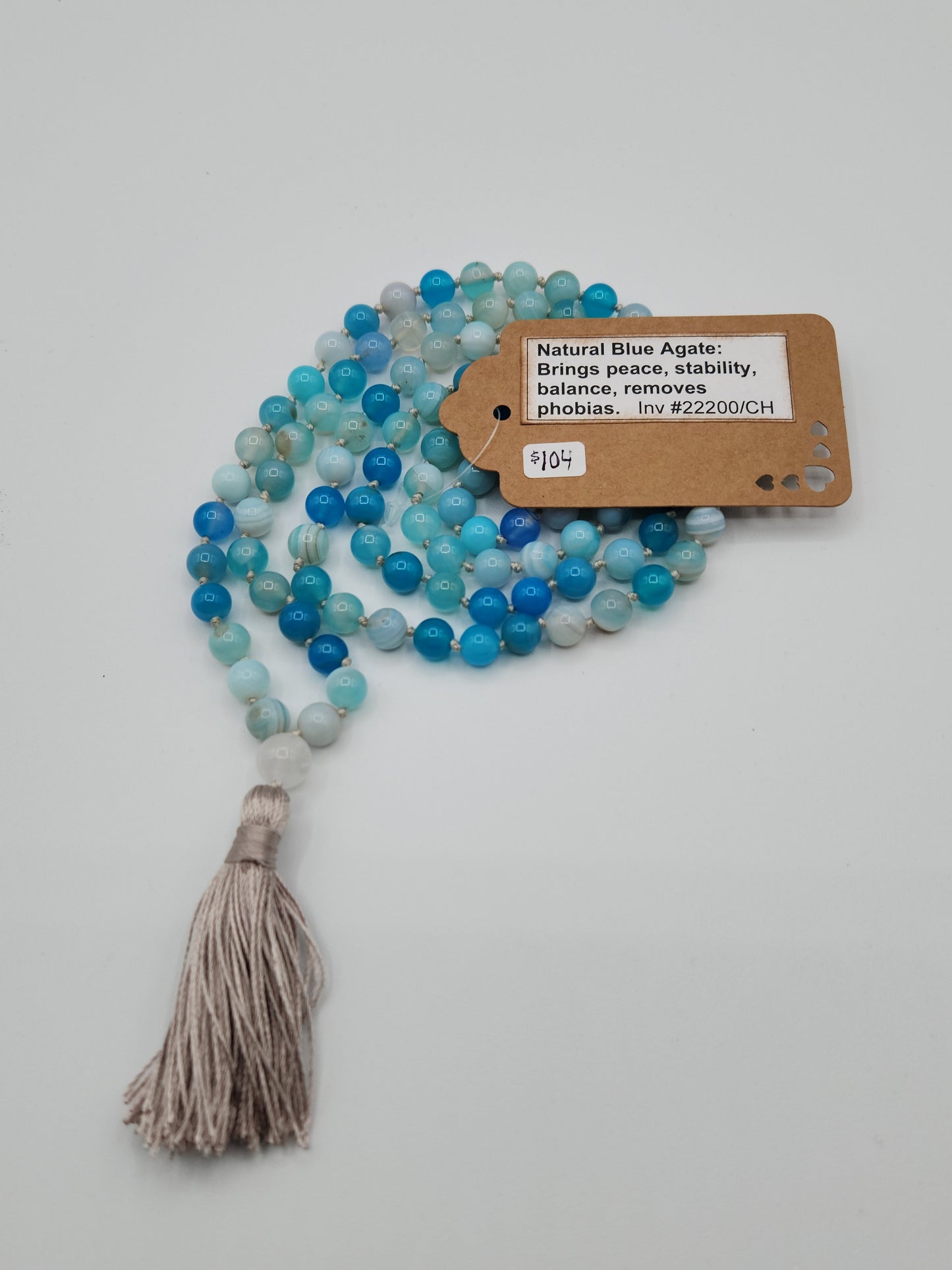 Mala Necklace Natural Blue Agate 8mm