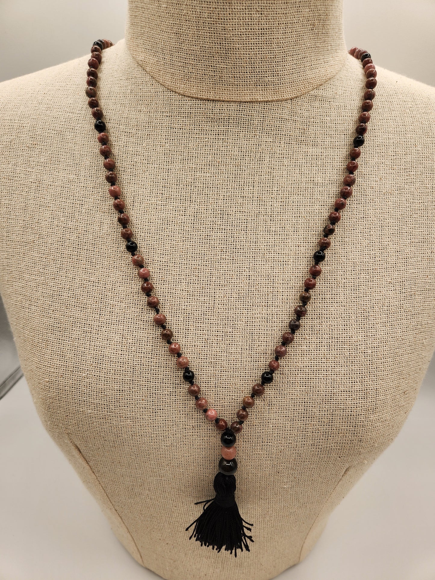 Mala Necklace Turquoise Jasper, Grey Bloodstone, Moonstone 6mm