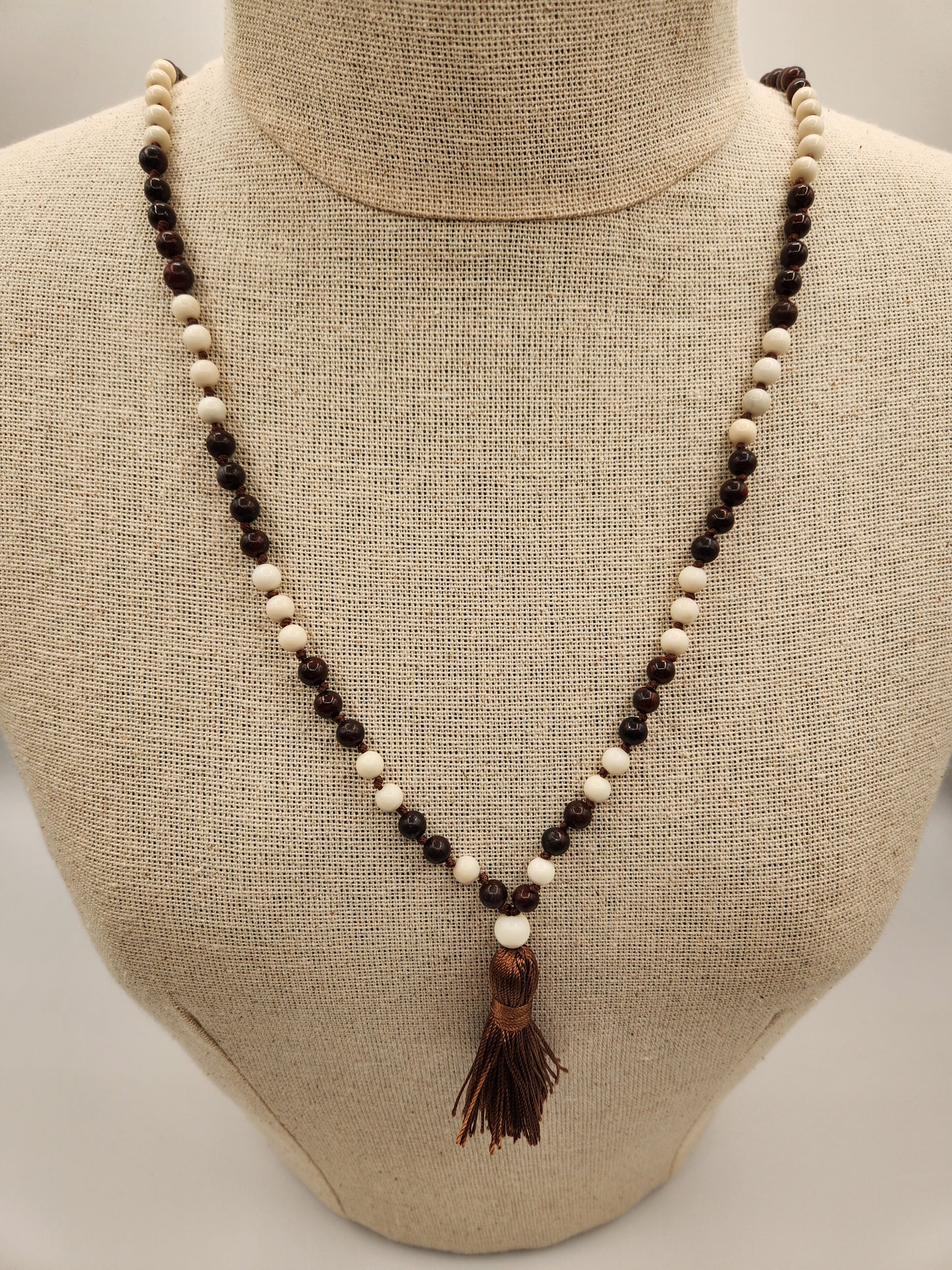 Mala Necklace Brecciated Jasper, Ivory Jade 6mm