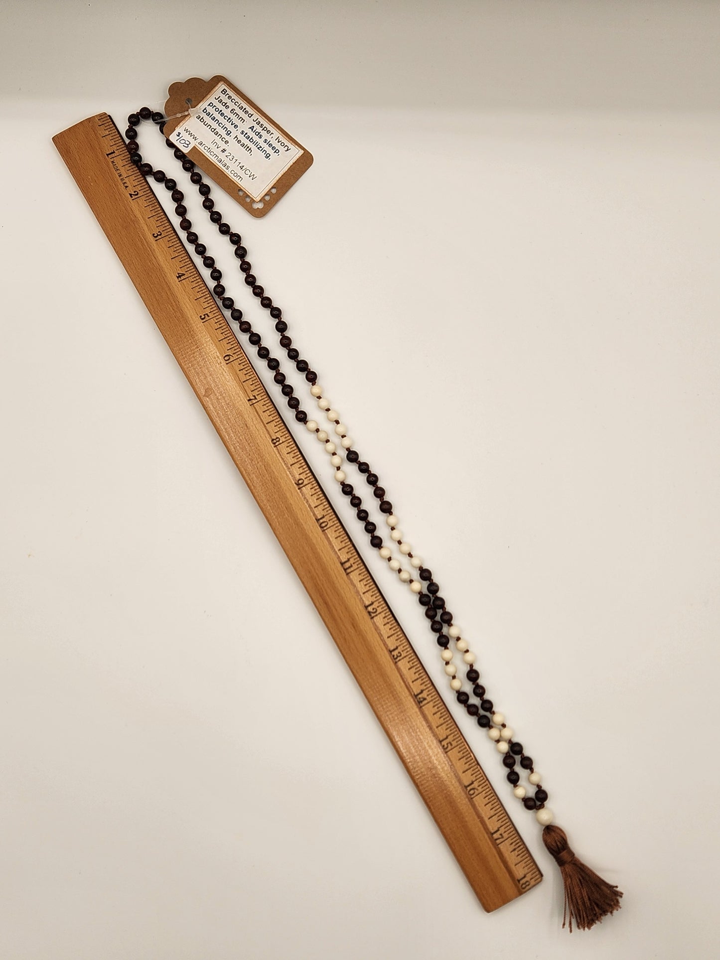Mala Necklace Brecciated Jasper, Ivory Jade 6mm
