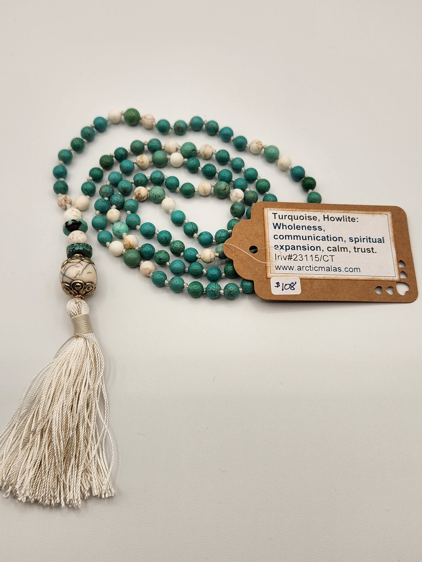 Mala Necklace Turquoise, Howlite 6mm