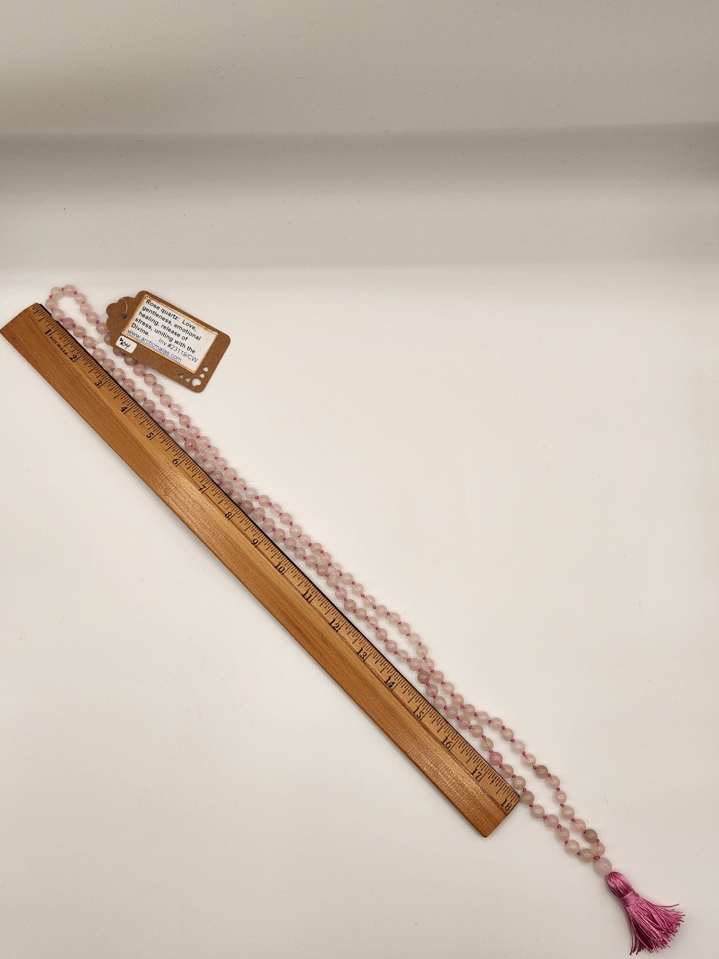 Mala Necklace Rose Quartz with a carved Guru Bead