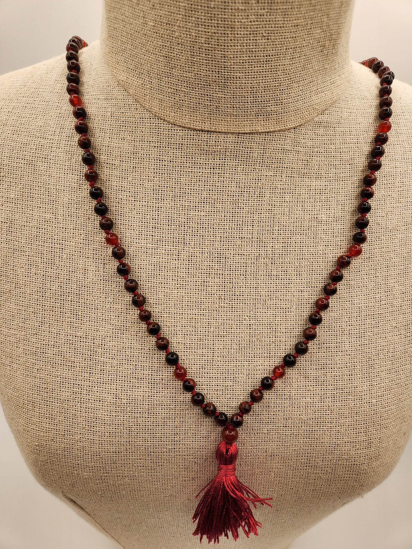 Mala Necklace Red Tiger Eye, Carnelian 6mm