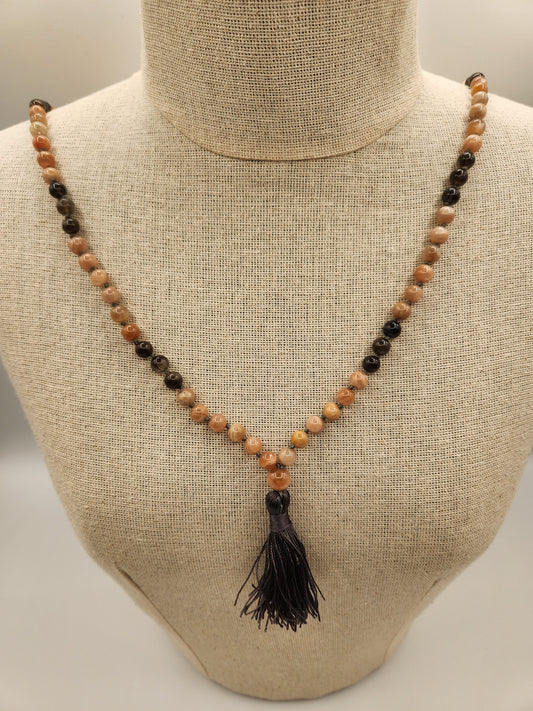 Mala Necklace Sunstone, Cat's Eye