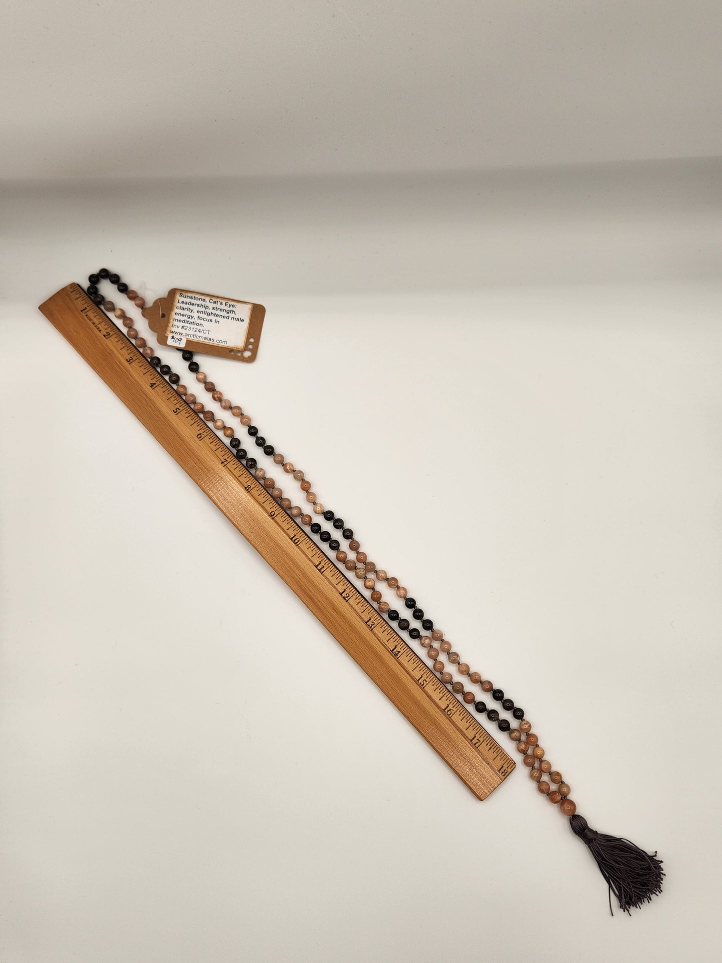 Mala Necklace Sunstone, Cat's Eye