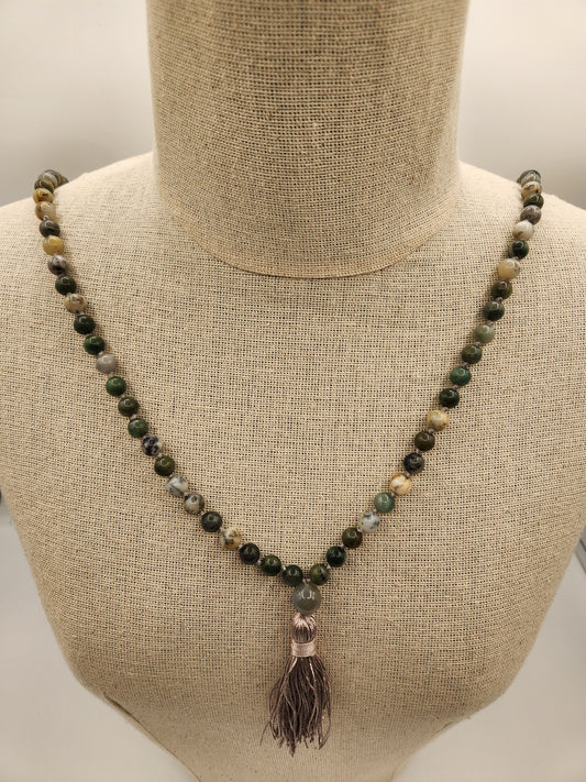 Mala Necklace Green Jade, Opal