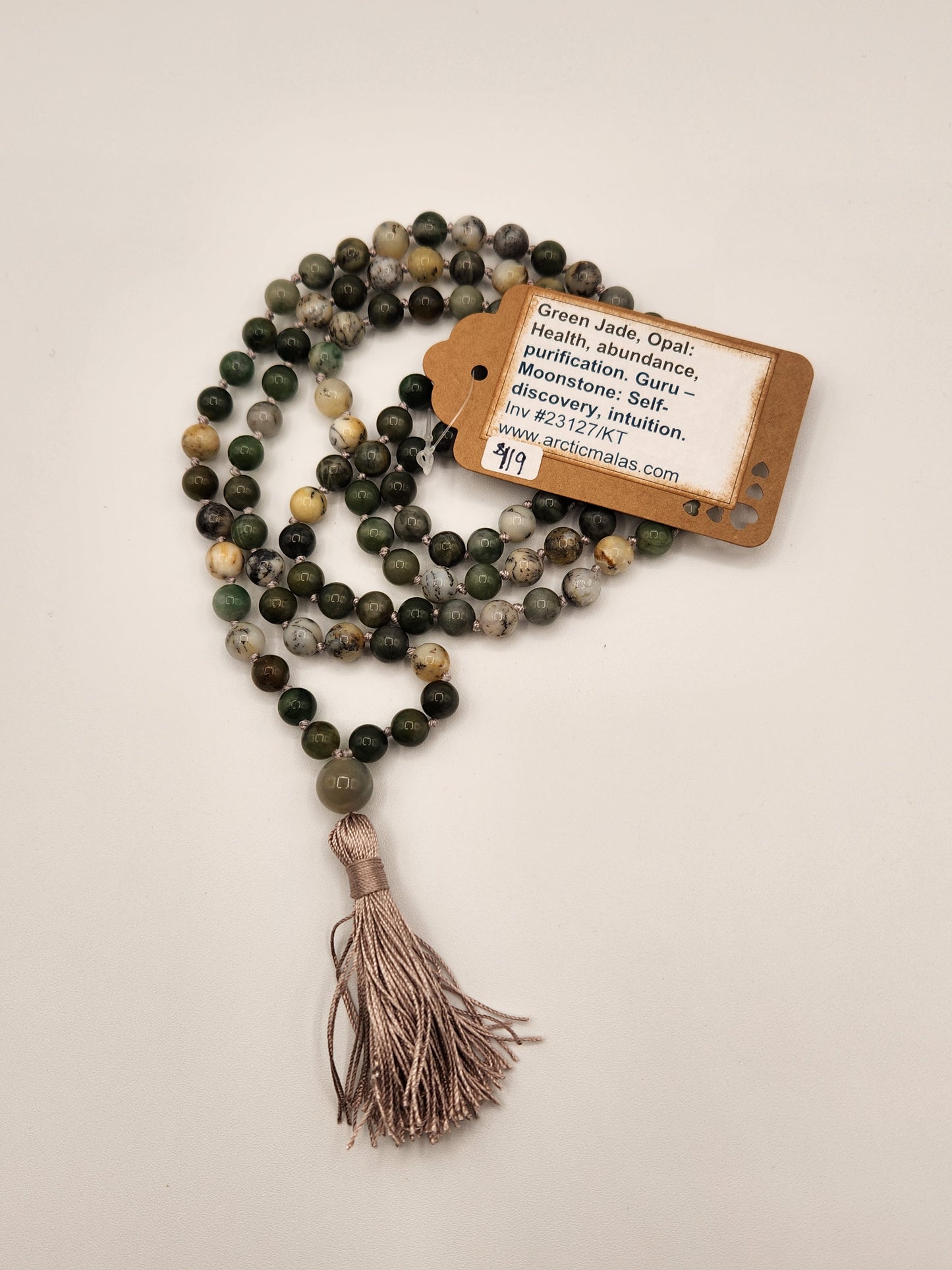 Mala Necklace Green Jade, Opal