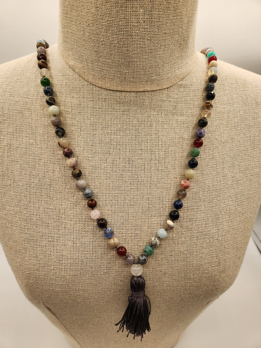 Mala Necklace Prosperity with White Jade Guru bead