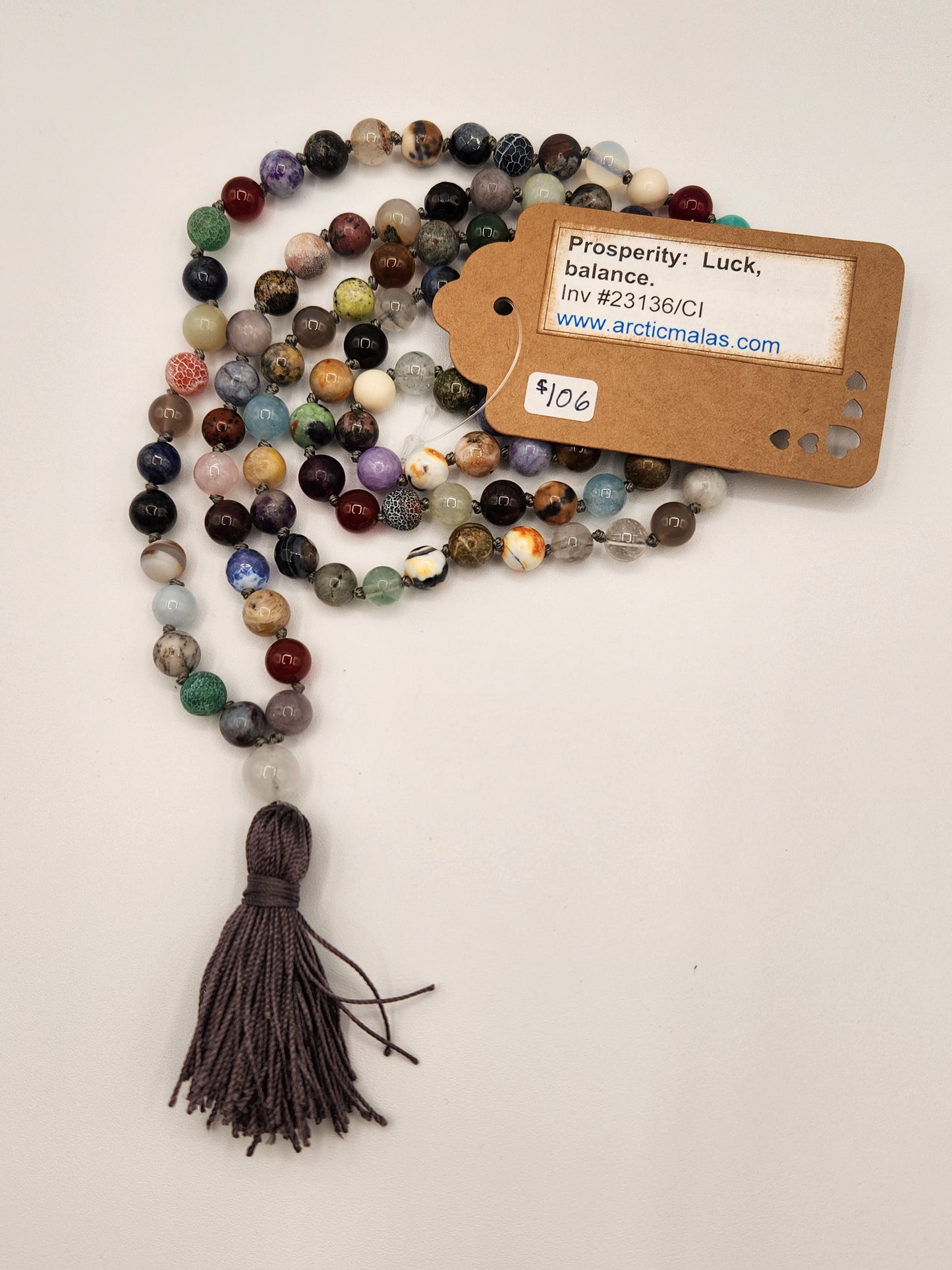 Mala Necklace Prosperity with White Jade Guru bead
