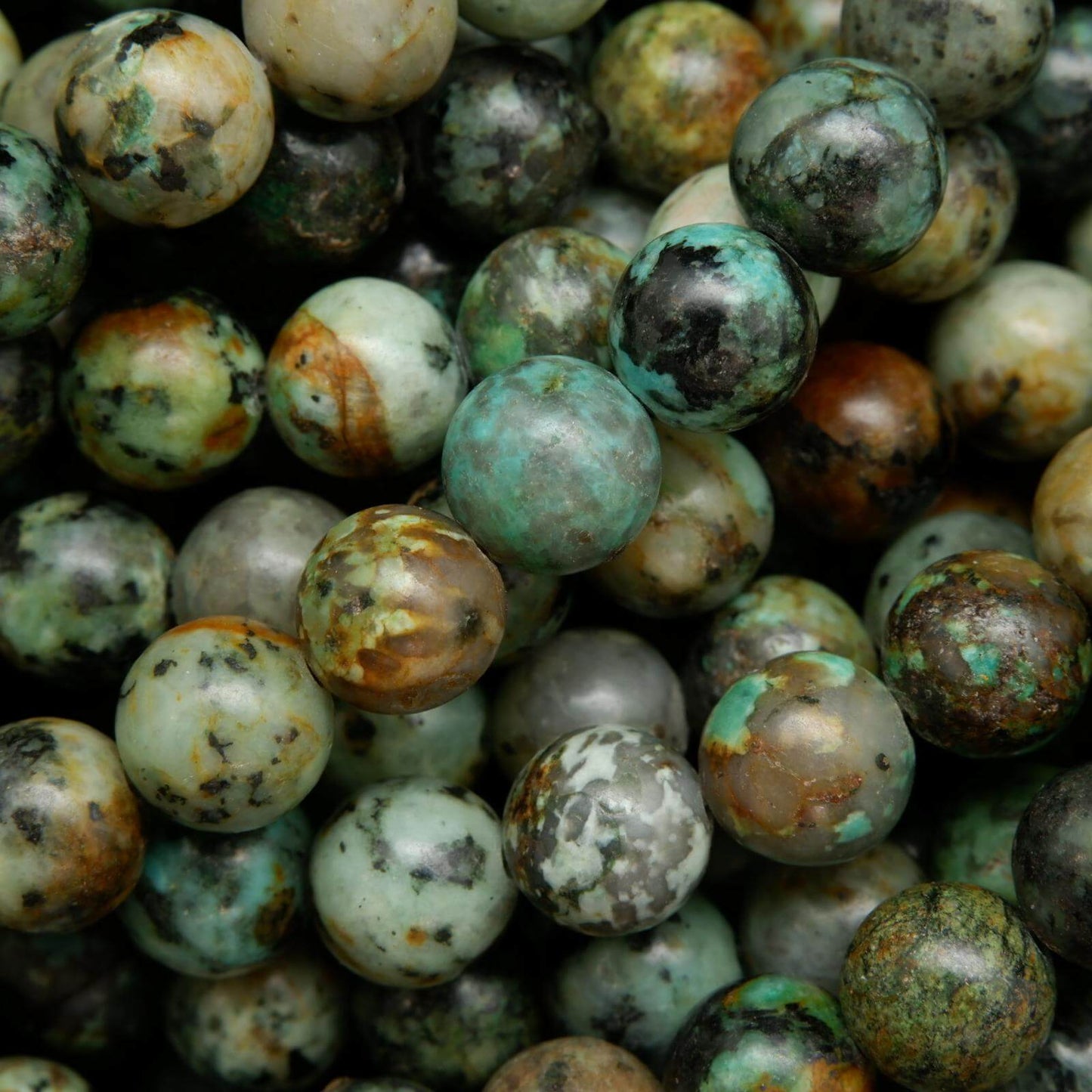 Mala Necklace Turquoise Jasper, Grey Bloodstone, Moonstone 6mm