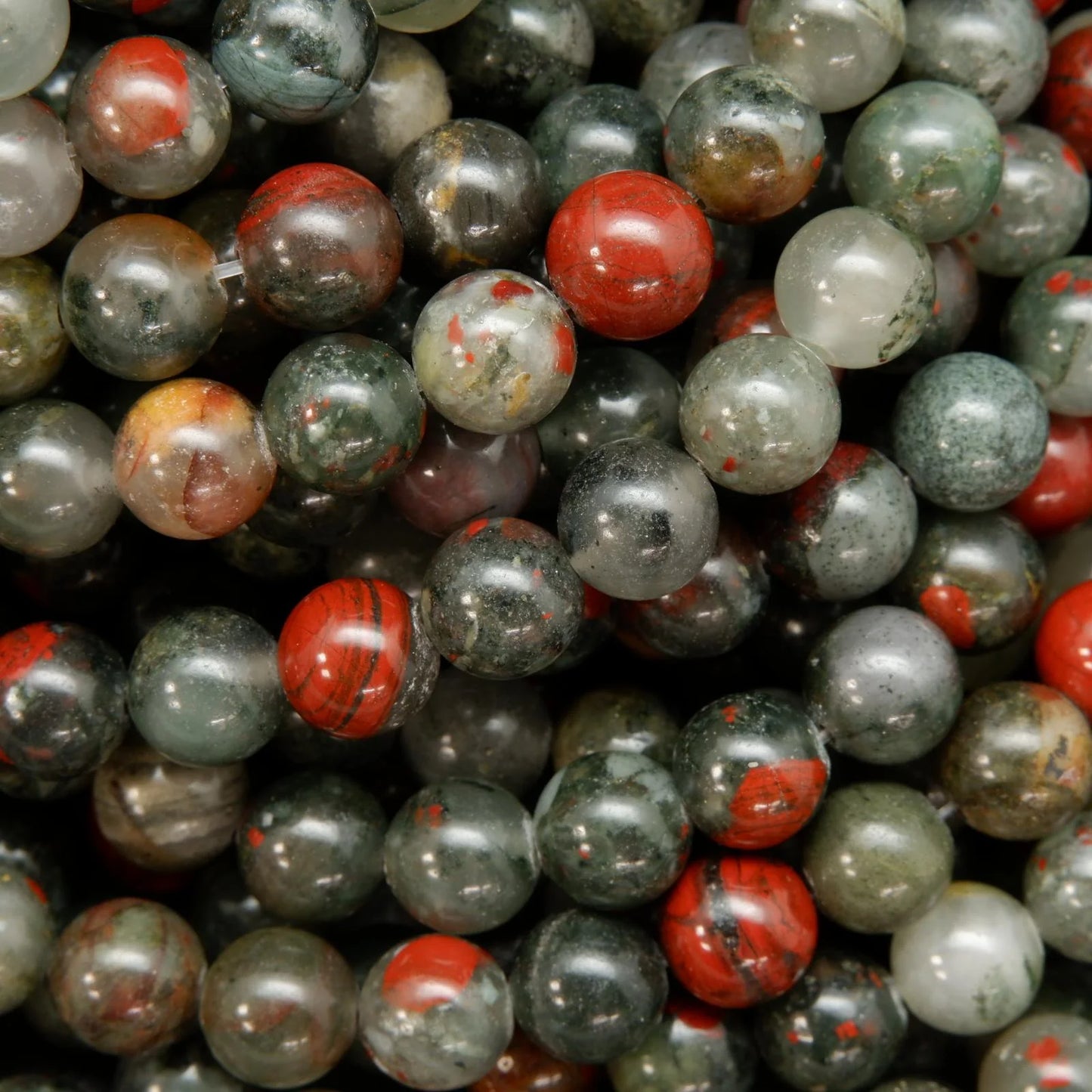Mala Necklace Turquoise Jasper, Grey Bloodstone, Moonstone 6mm