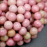 Mala Necklace Rose Quartz, Rhodonite with Carved Rose Quartz Guru Bead