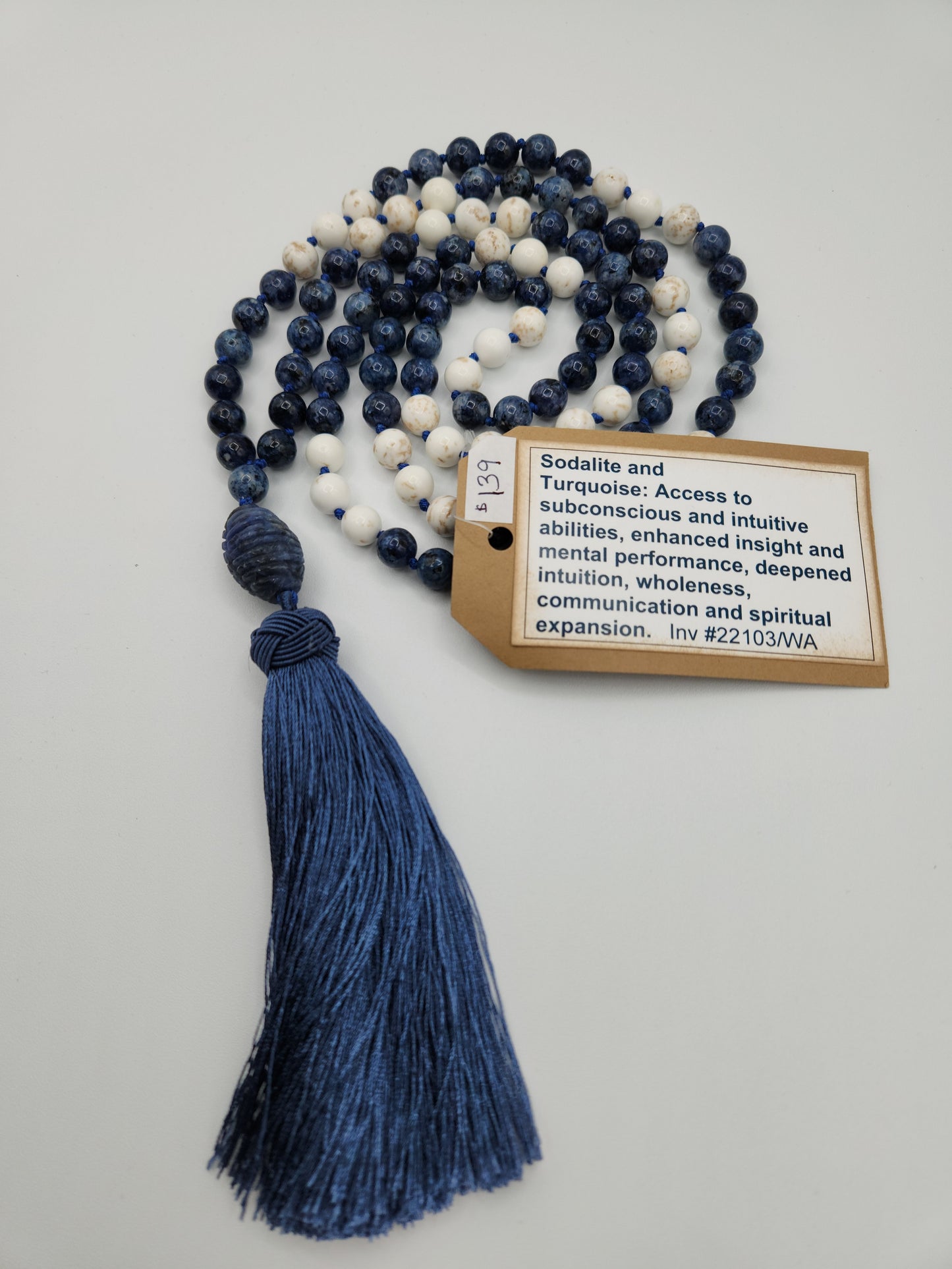 Mala Necklace Sodalite and White Turquoise 8mm