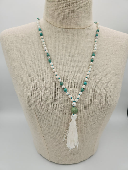 Mala Necklace Green Turquoise and White Turquoise 6mm