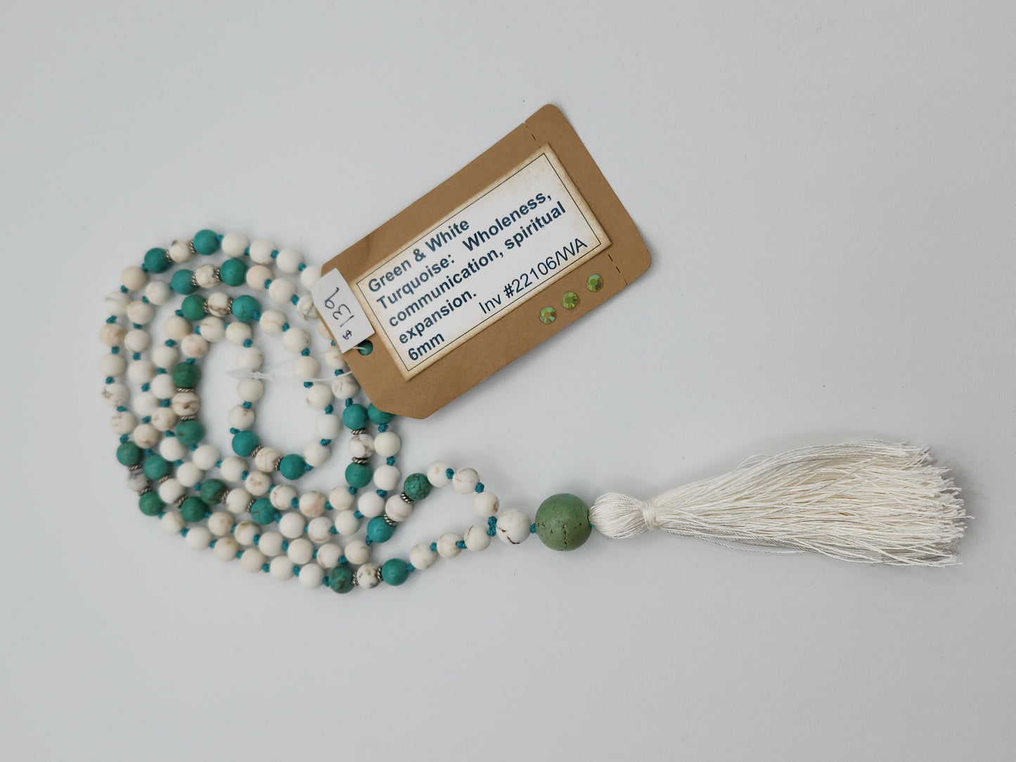 Mala Necklace Green Turquoise and White Turquoise 6mm