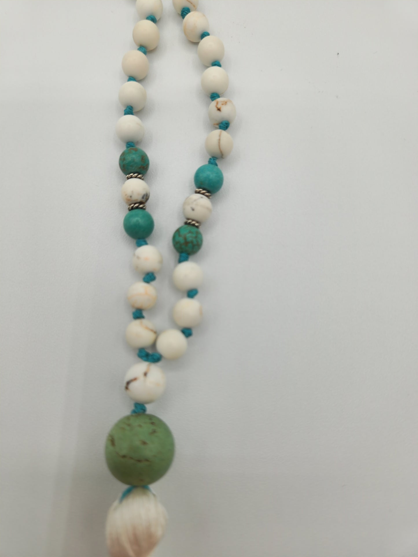 Mala Necklace Green Turquoise and White Turquoise 6mm