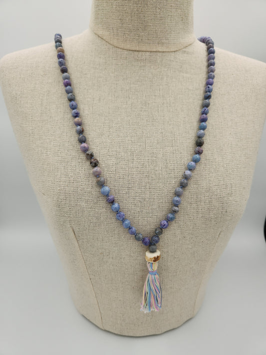 Mala Necklace Blue and Purple Agate 8mm