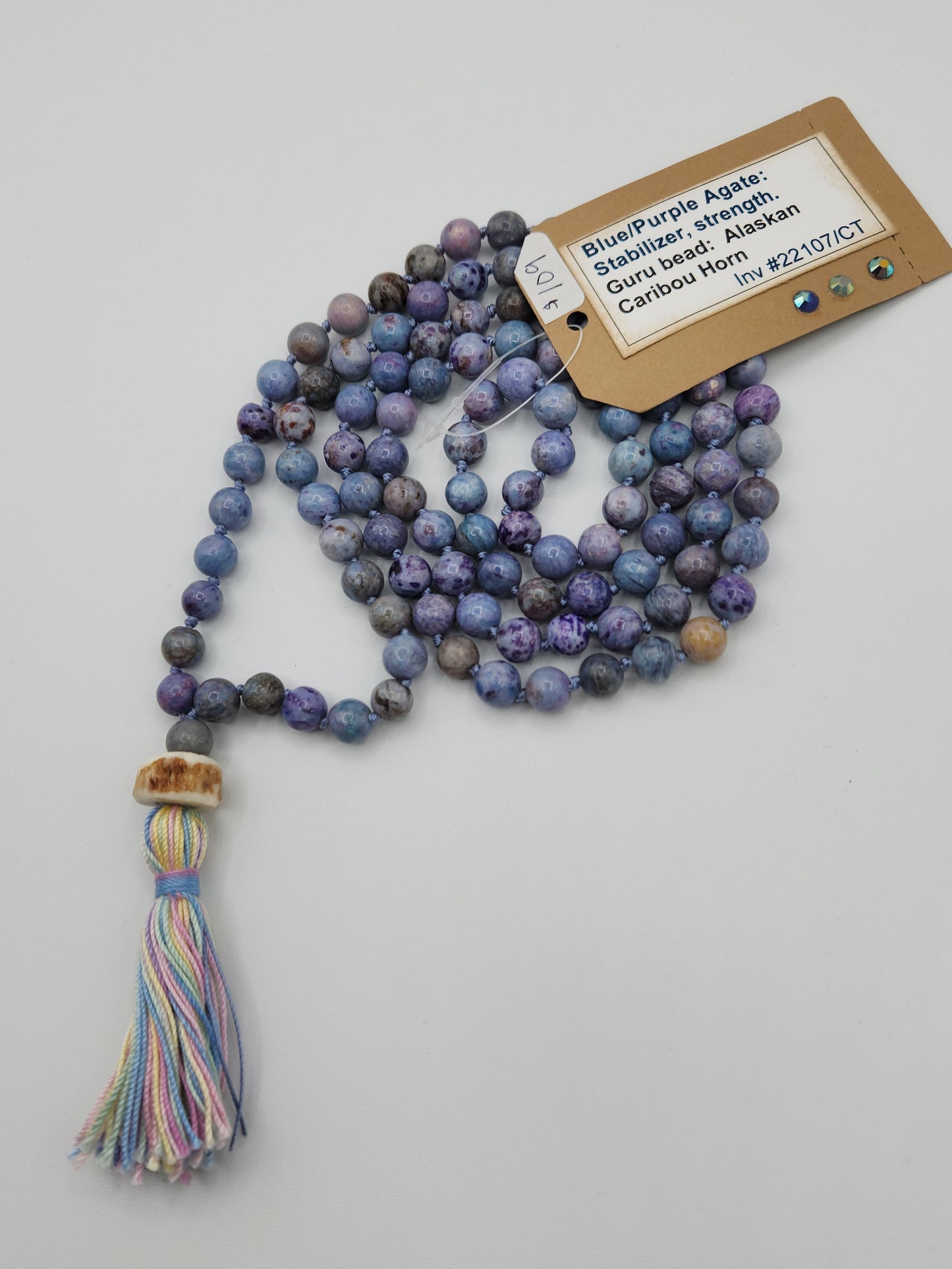 Mala Necklace Blue and Purple Agate 8mm