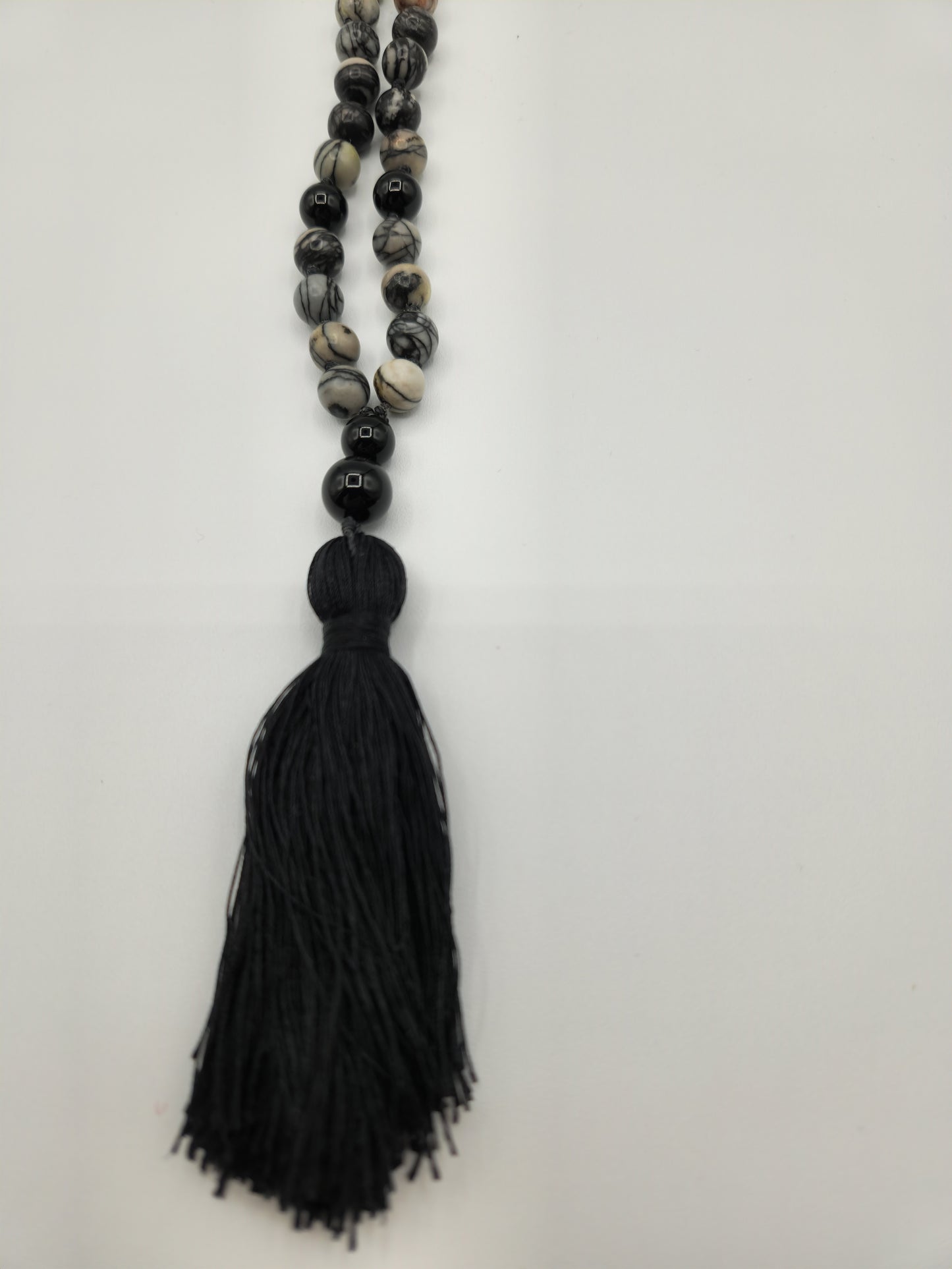 Mala Necklace Black Picasso Jasper and Black Tourmaline 8mm