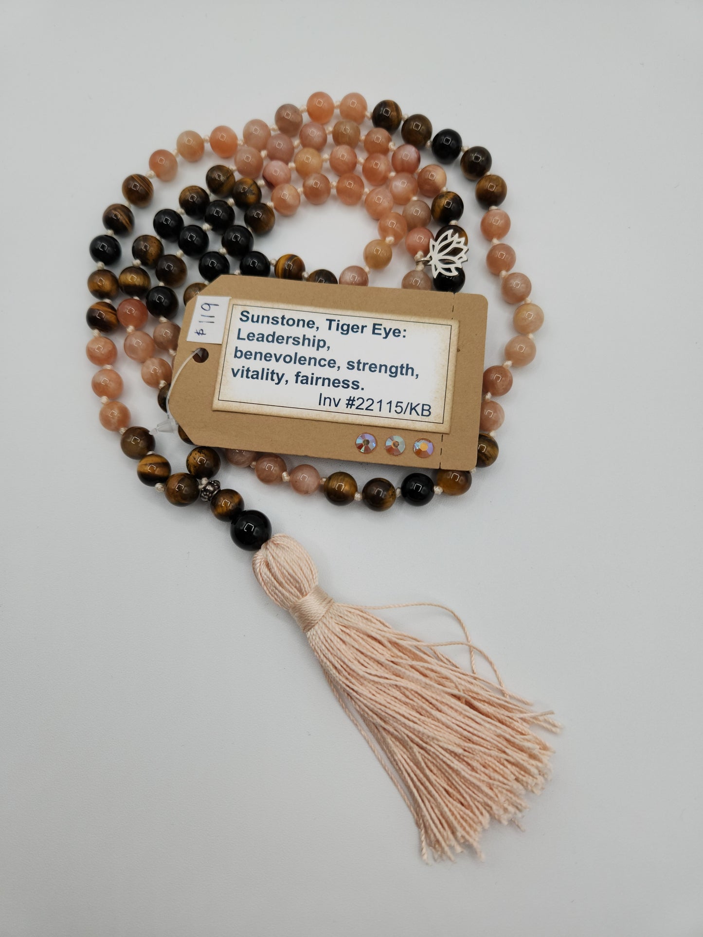 Mala Necklace Sunstone and Tiger's Eye 8mm