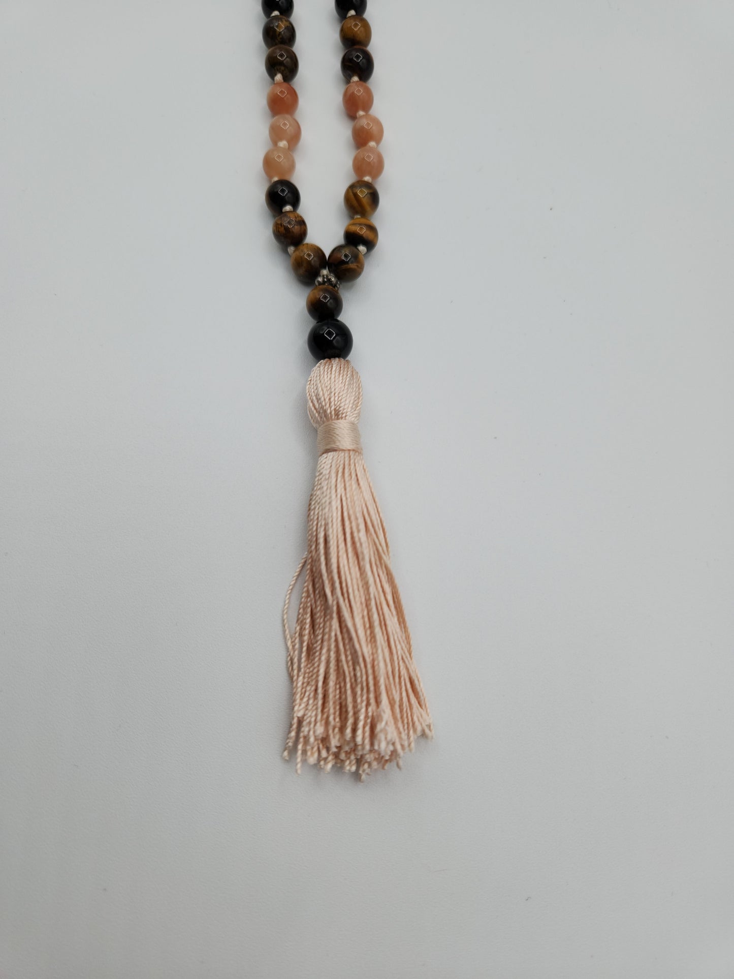 Mala Necklace Sunstone and Tiger's Eye 8mm