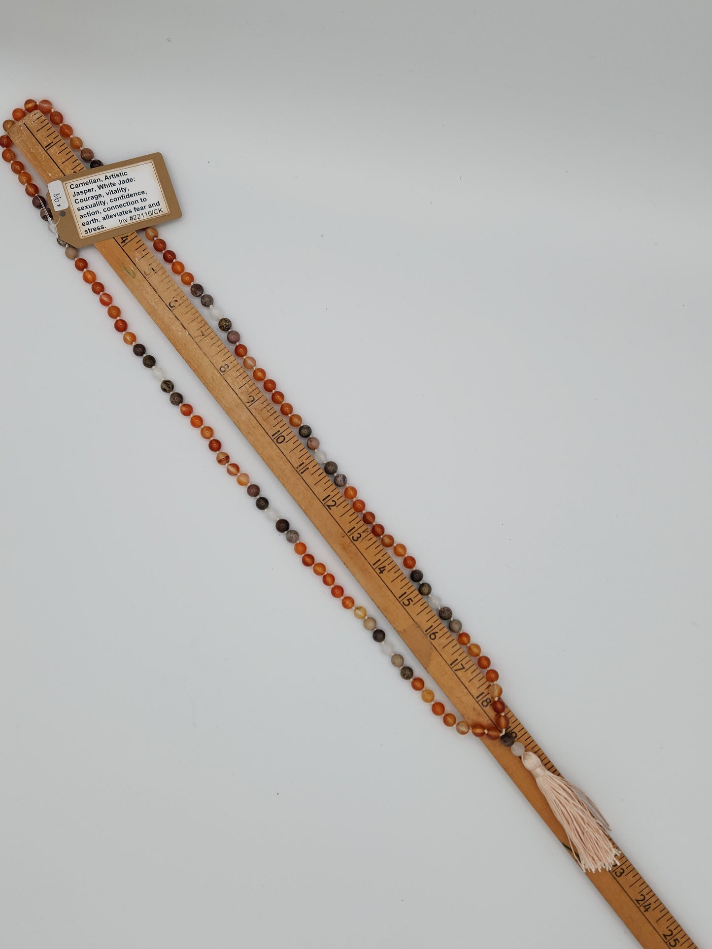 Mala Necklace Carnelian, Artistic Jasper, and White Jade 8mm