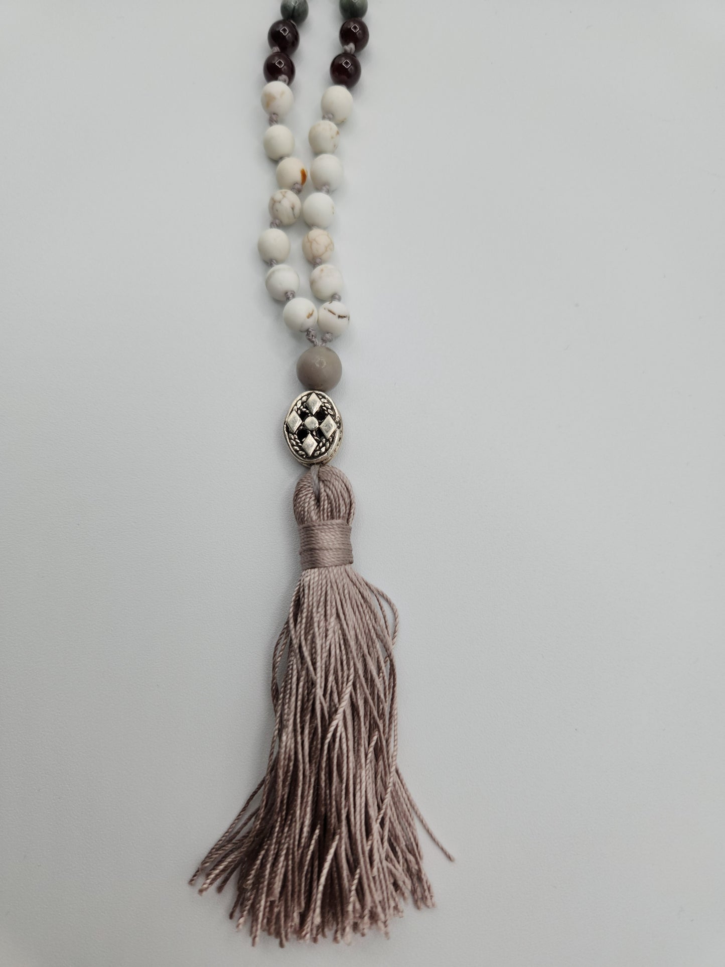 Mala Necklace Howlite, Garnet, and Eagle's Eye Mala Necklace 6mm