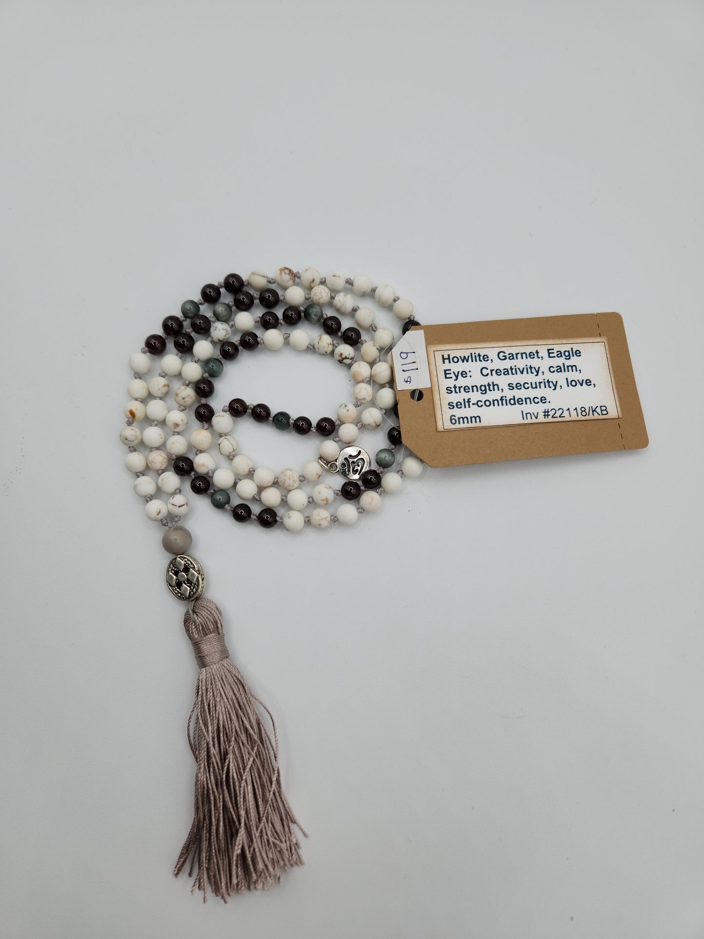 Mala Necklace Howlite, Garnet, and Eagle's Eye Mala Necklace 6mm