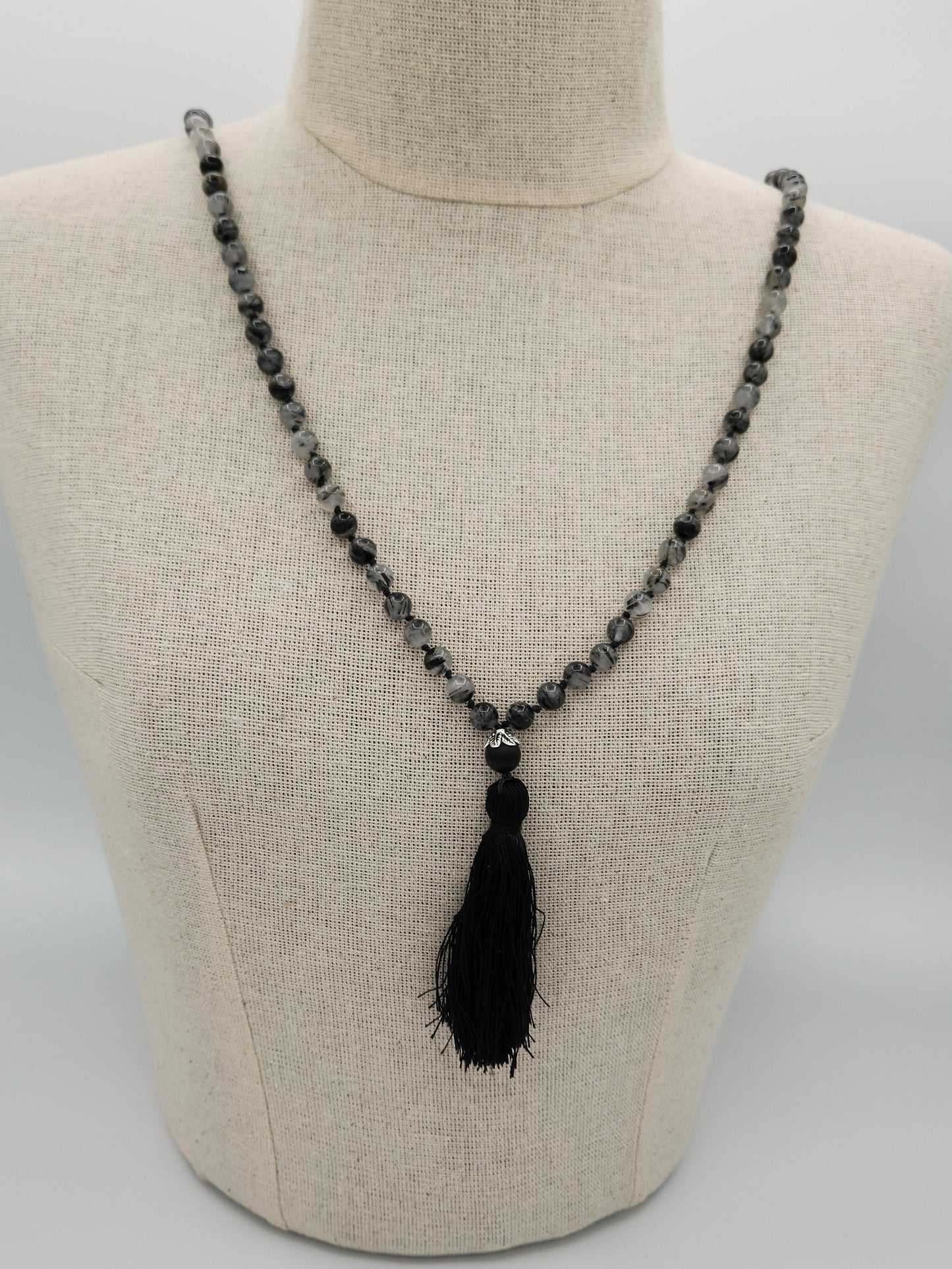 Mala Necklace Tourmalined Quartz 8mm