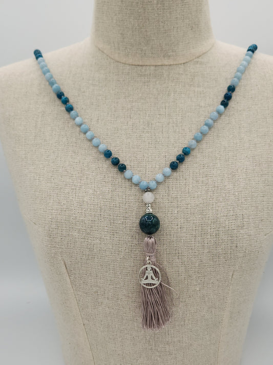 Mala Necklace Blue Jade and Apatite 8mm