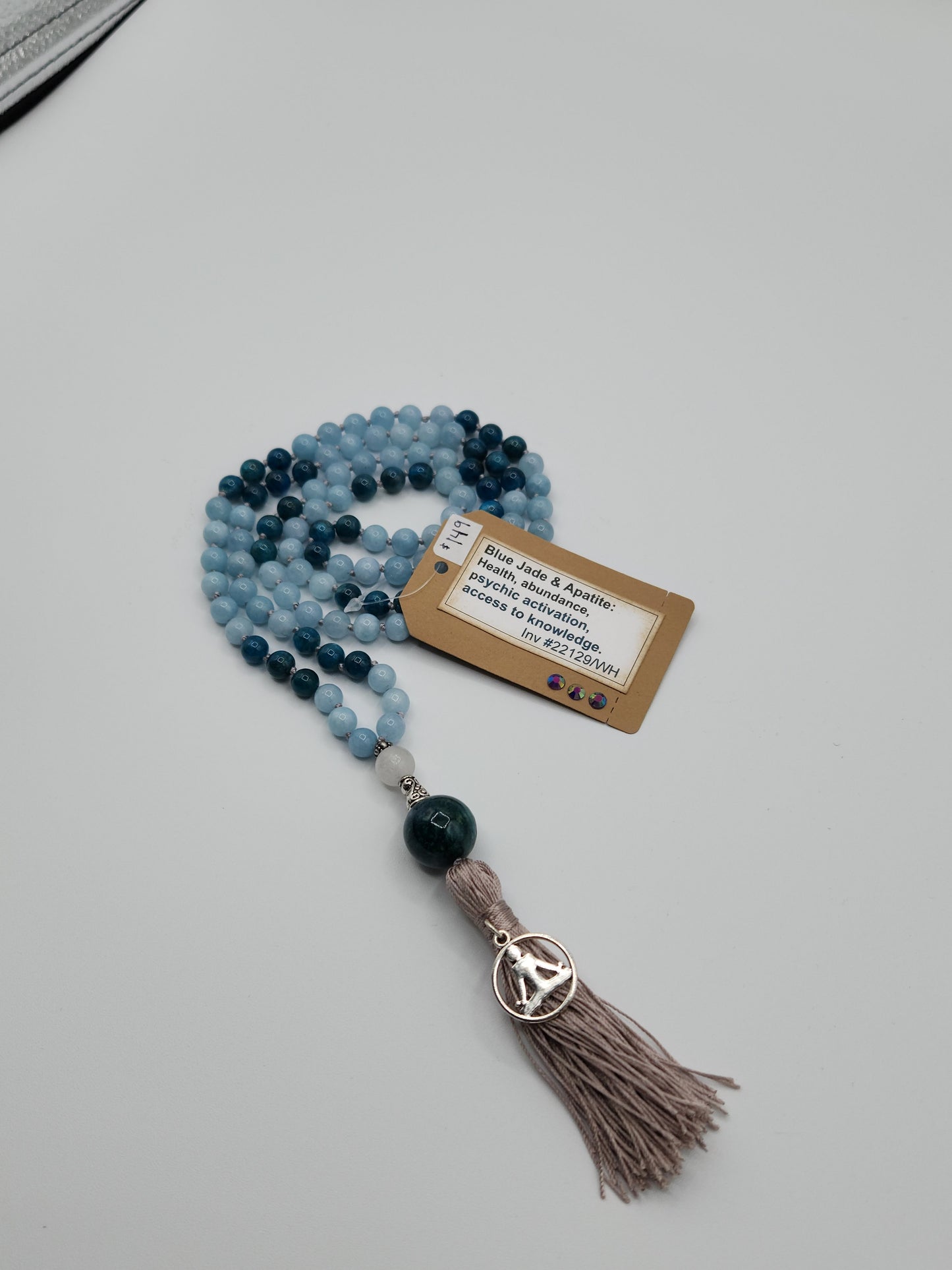 Mala Necklace Blue Jade and Apatite 8mm