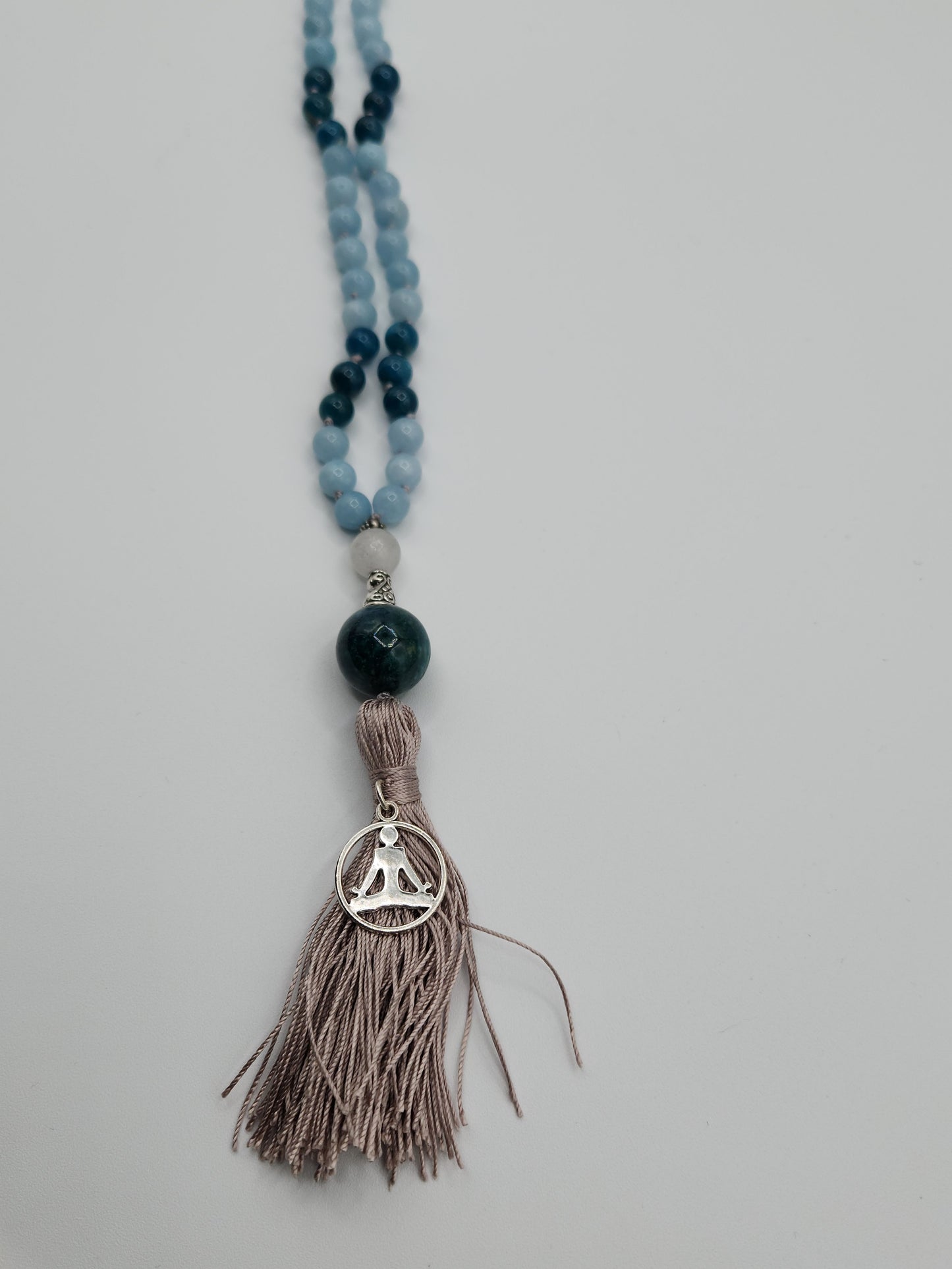 Mala Necklace Blue Jade and Apatite 8mm