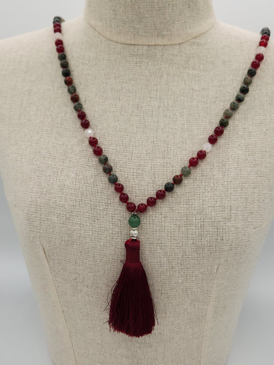 Mala Necklace African Bloodstone and Jade 8mm