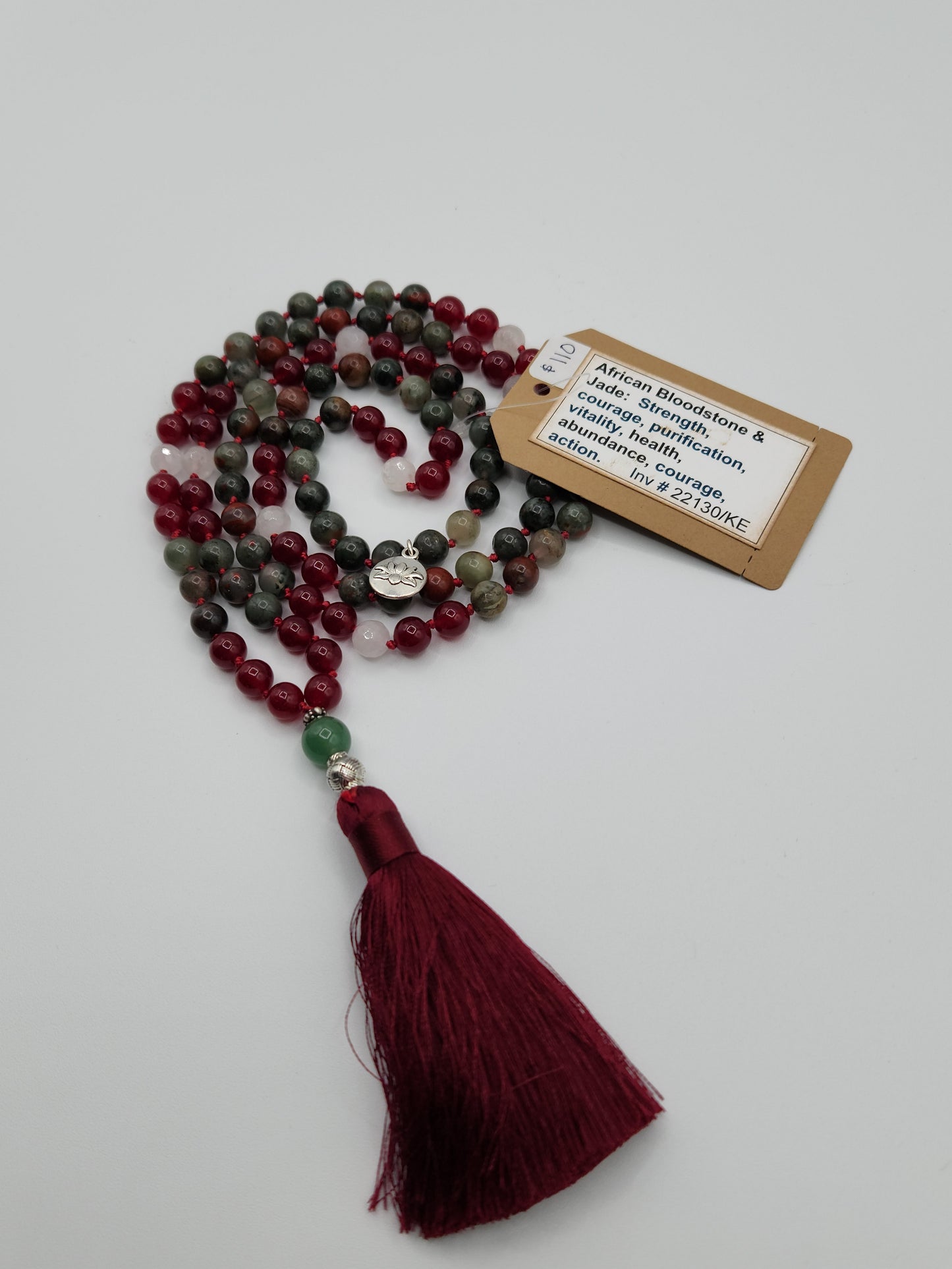 Mala Necklace African Bloodstone and Jade 8mm