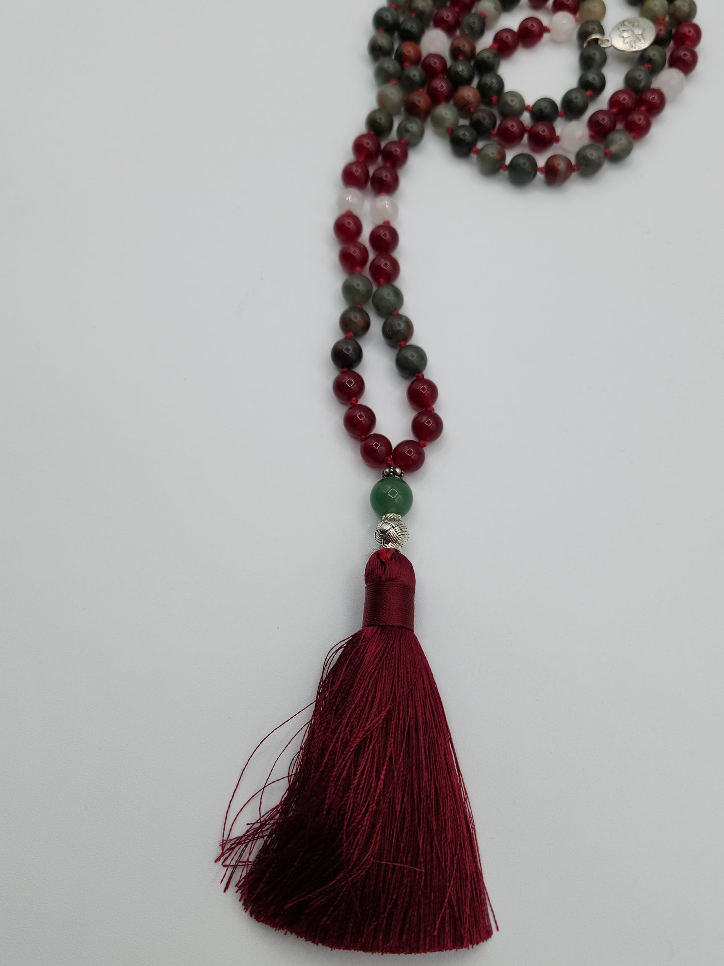 Mala Necklace African Bloodstone and Jade 8mm