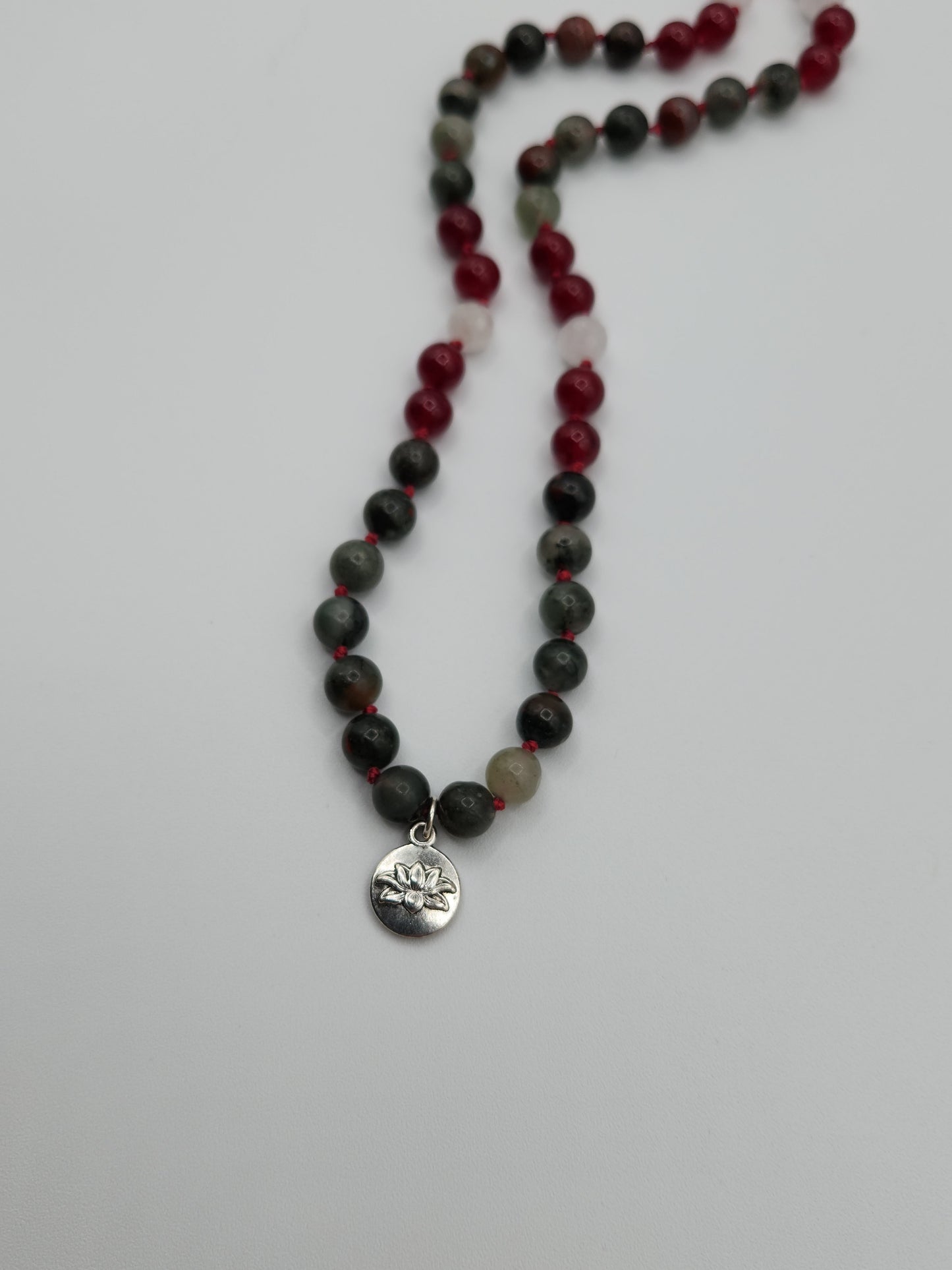 Mala Necklace African Bloodstone and Jade 8mm