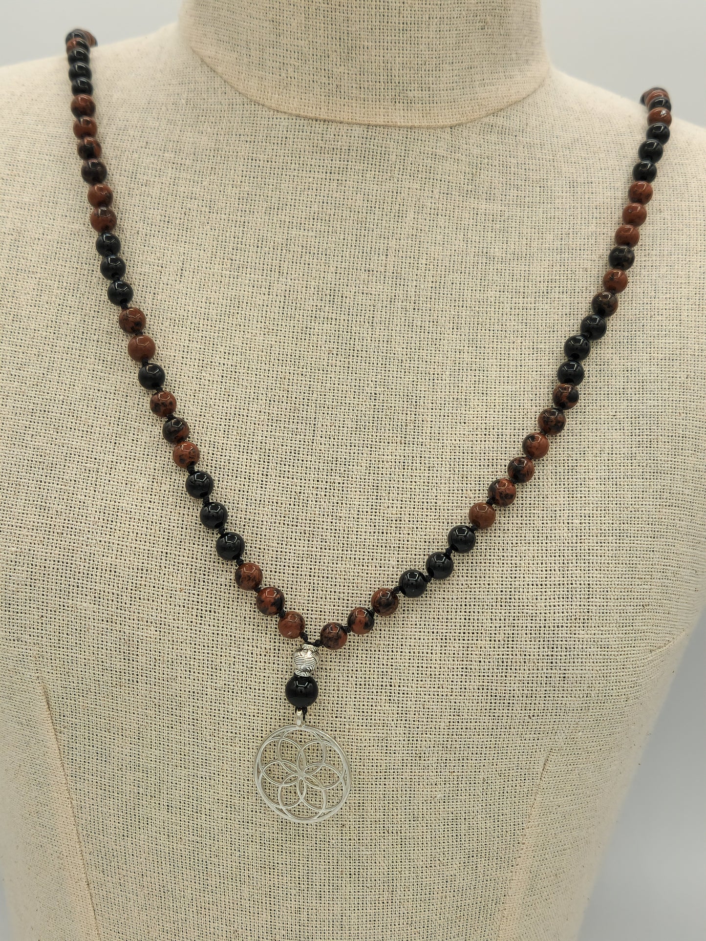 Mala Necklace Mahogany Obsidian and Black Tourmaline 8mm