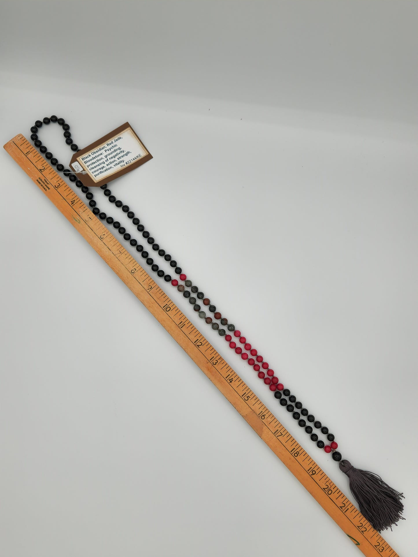 Mala Necklace Black Obsidian, Red Jade, African Bloodstone 8mm