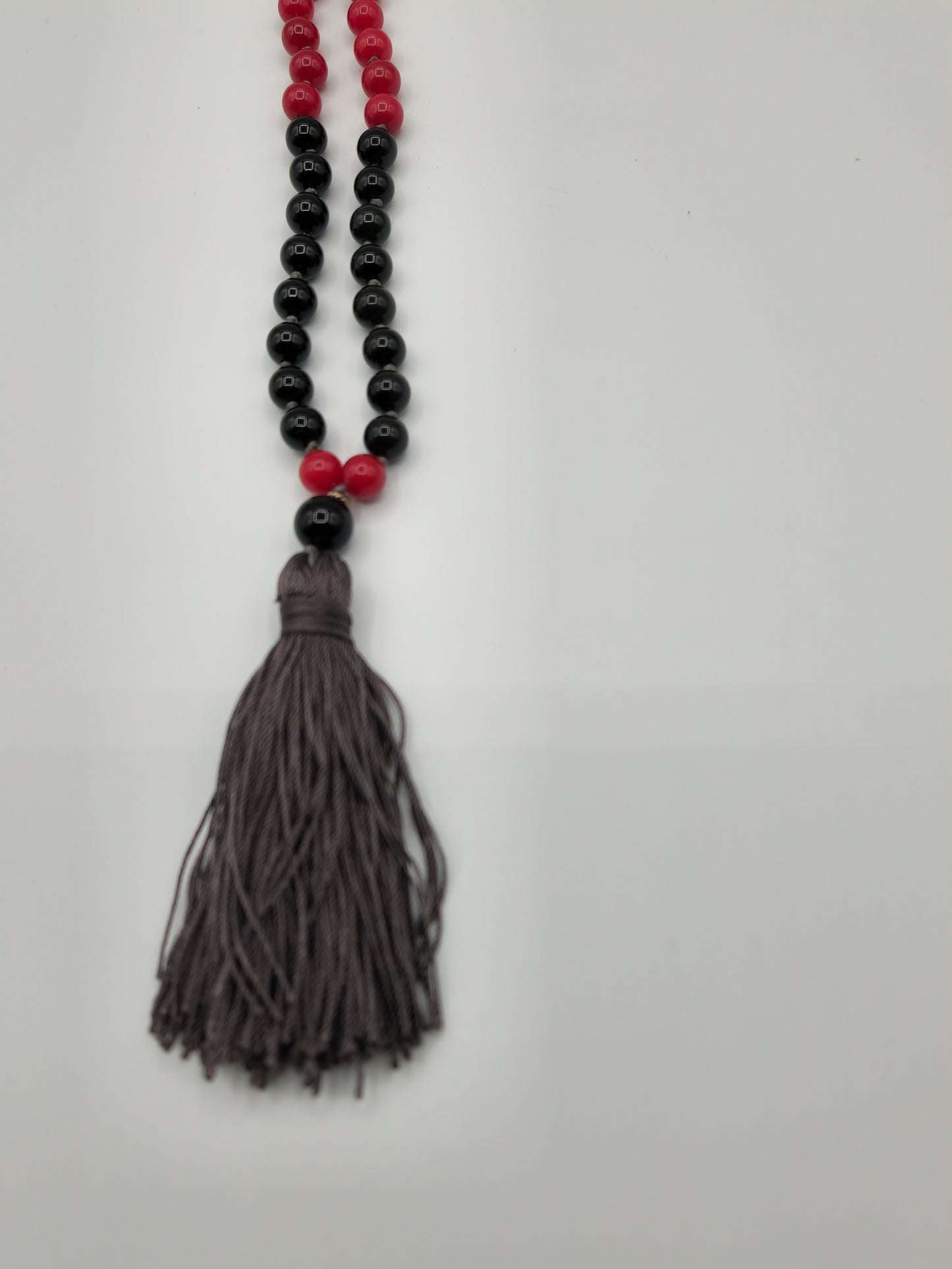 Mala Necklace Black Obsidian, Red Jade, African Bloodstone 8mm